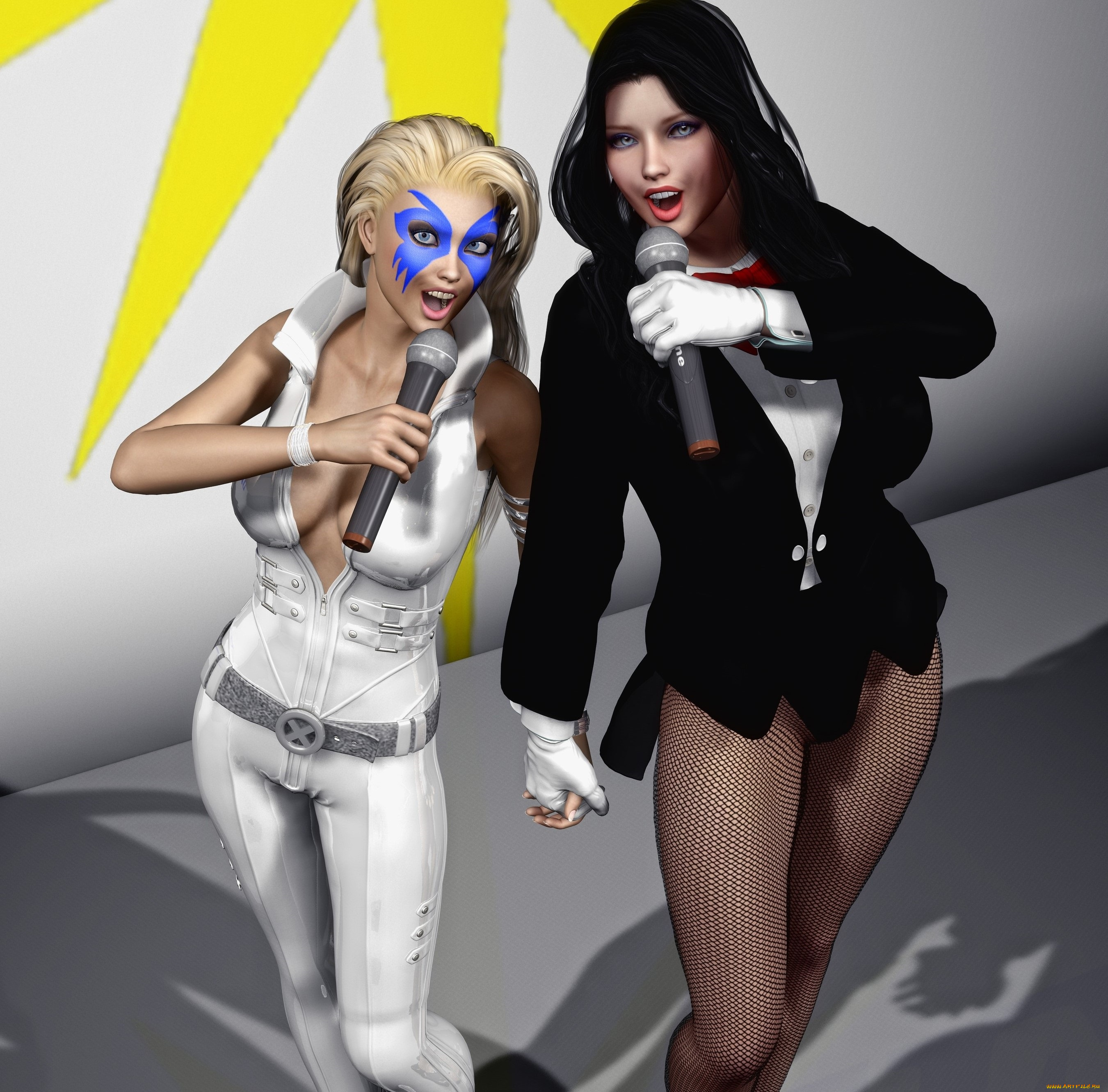 3д, графика, люди, , people, микрофон, поют, девушки