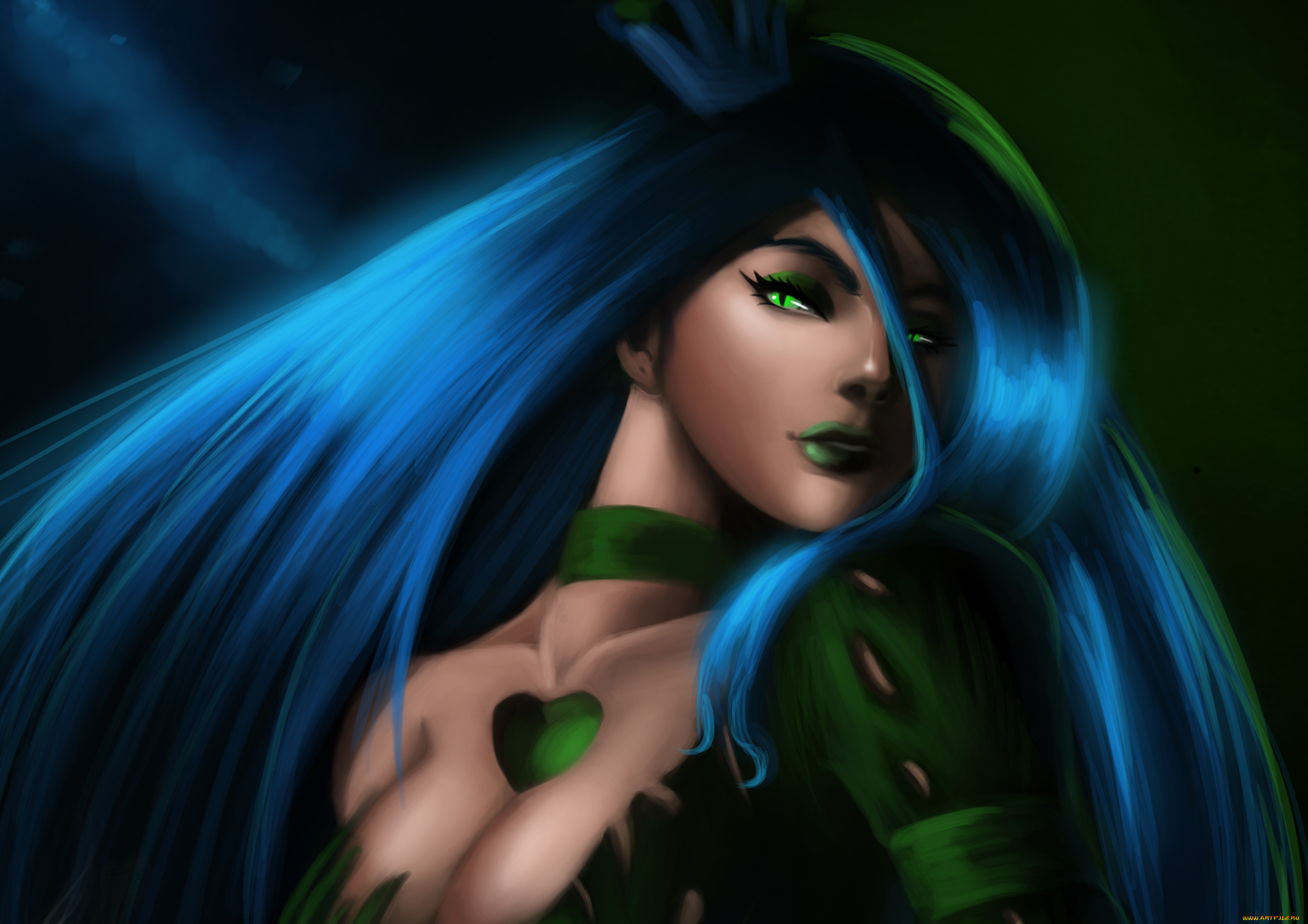 рисованные, люди, сердце, платье, зеленые, глаза, взгляд, волосы