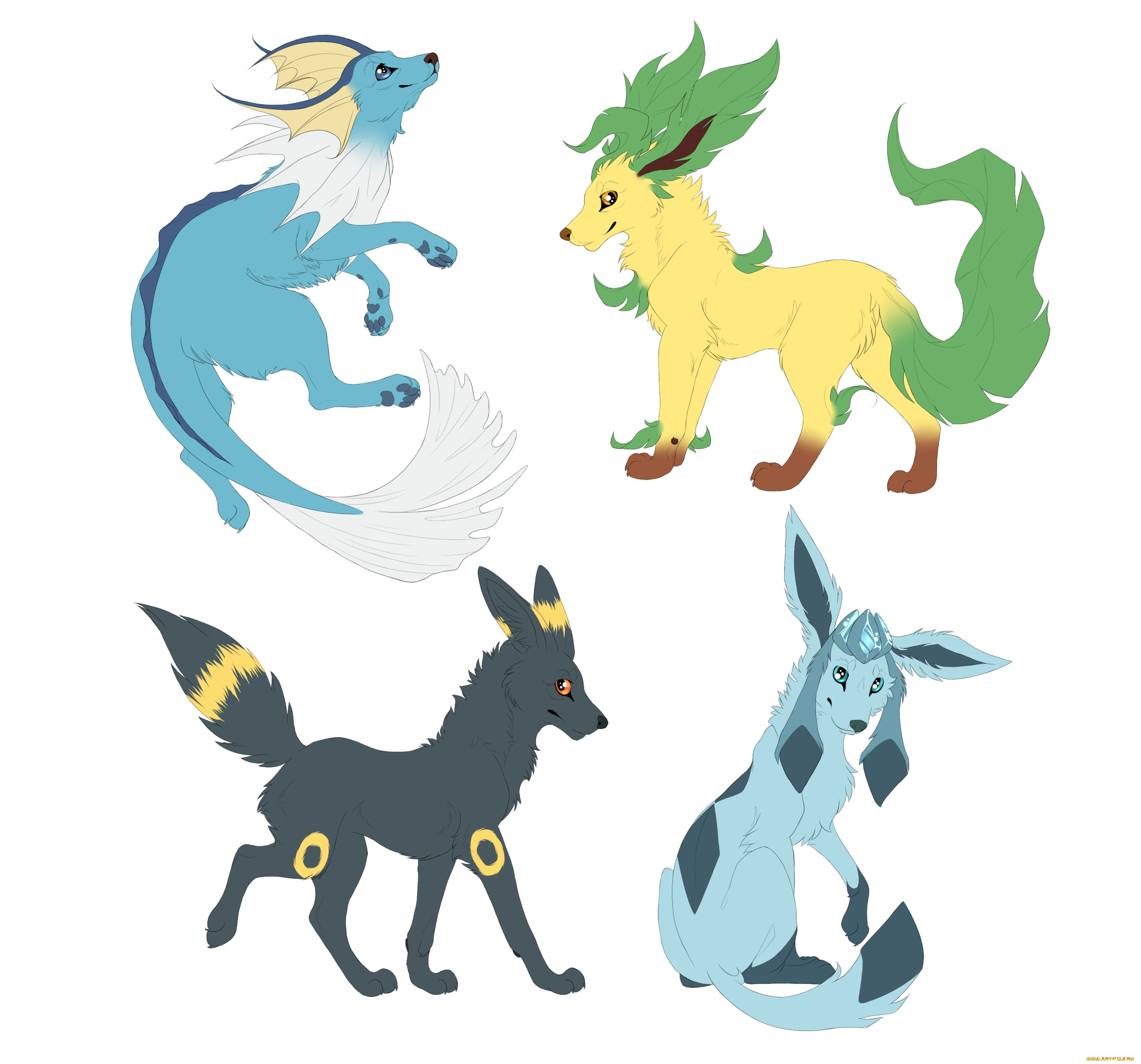 рисованные, животные, , сказочные, , мифические, белый, фон