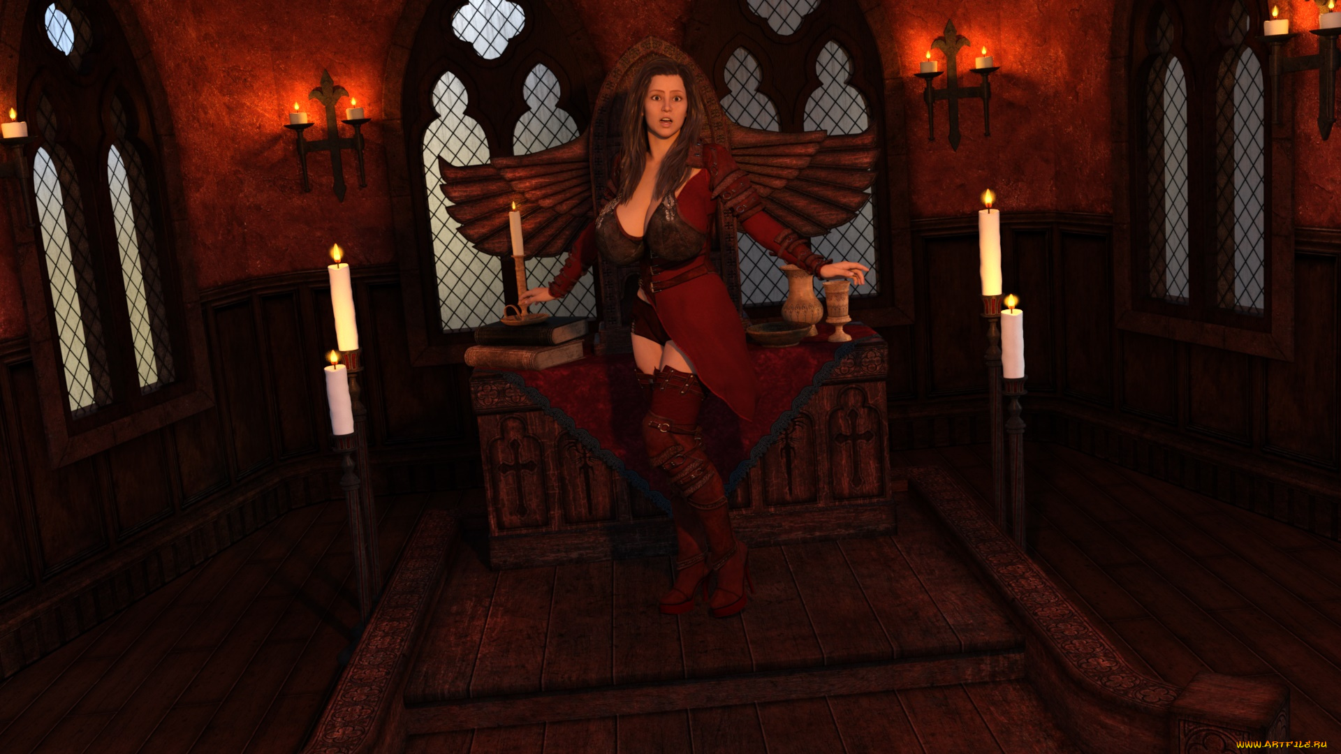 3д, графика, фантазия, , fantasy, девушка, взгляд, фон, свечи