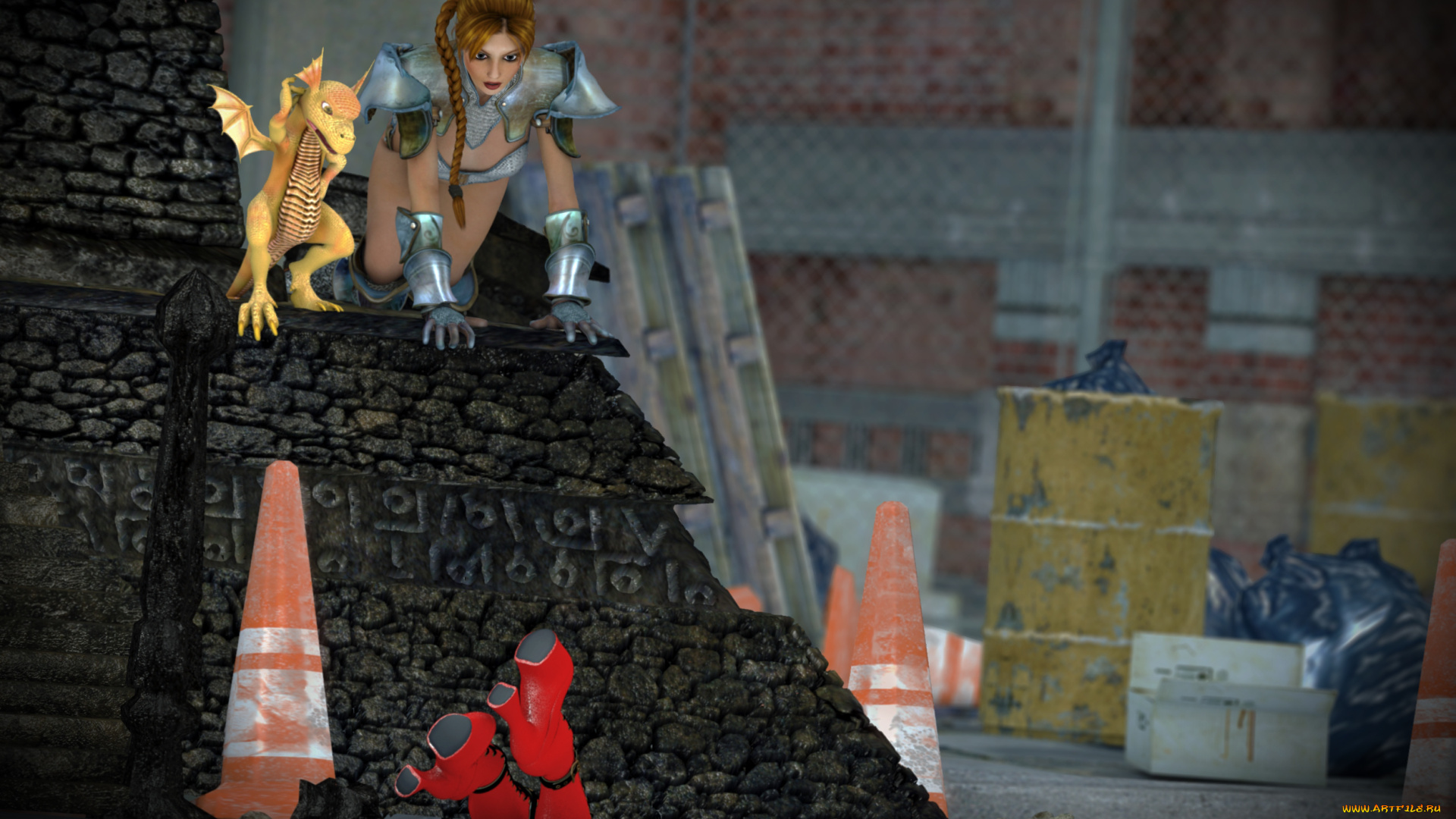 3д, графика, фантазия, , fantasy, дракон, фон, взгляд, девушка