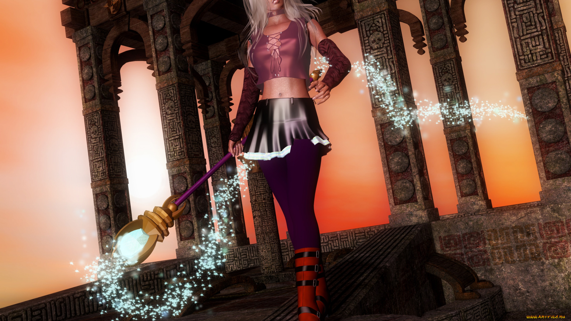 3д, графика, фантазия, , fantasy, фон, шест, взгляд, девушка