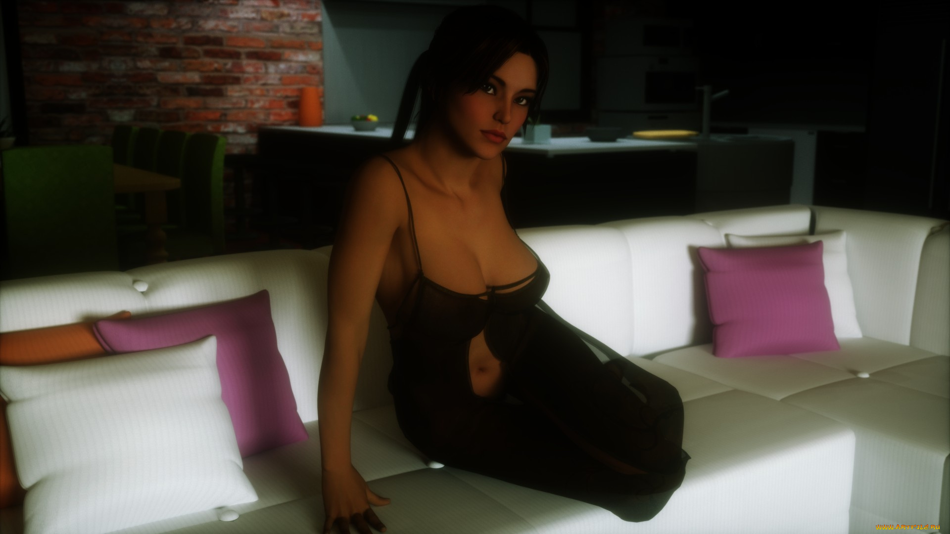 3д, графика, люди, , people, диван, фон, взгляд, девушка