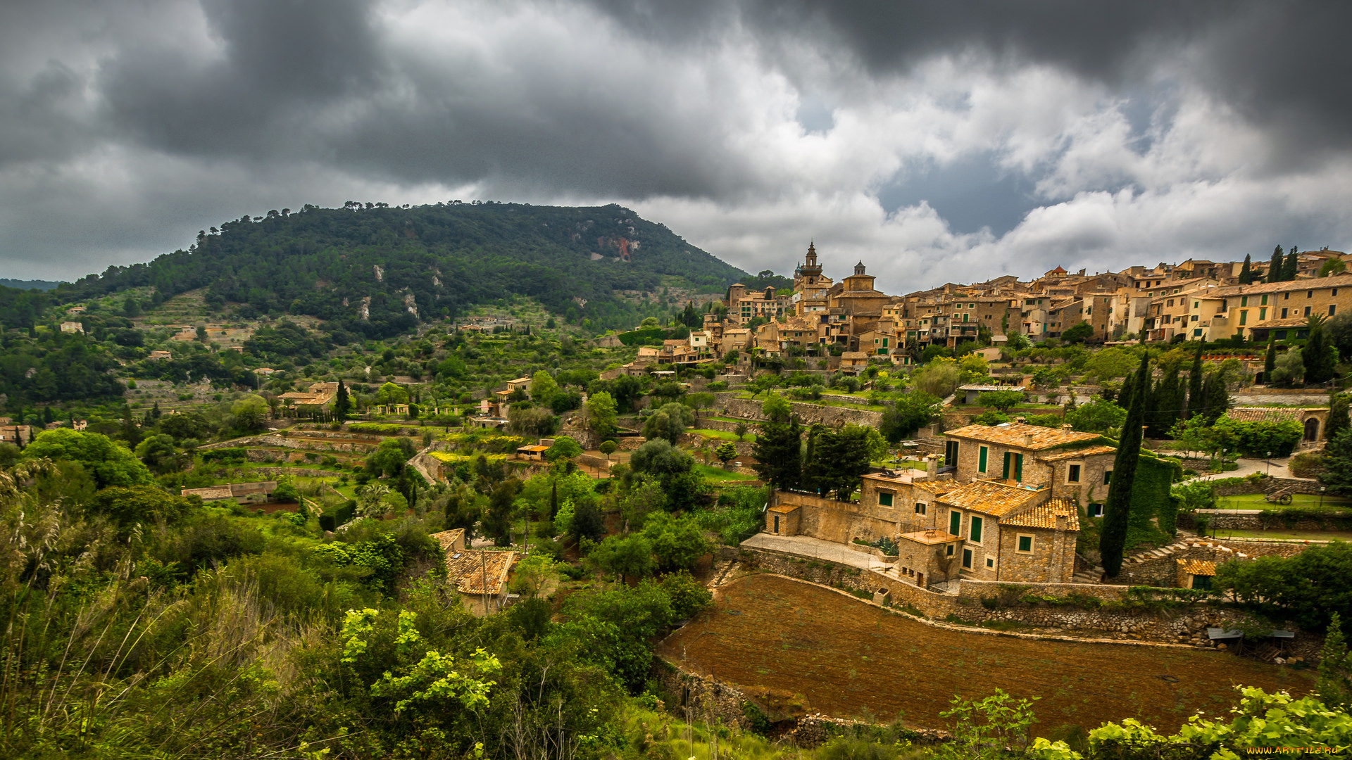 города, -, панорамы, холмы, городок