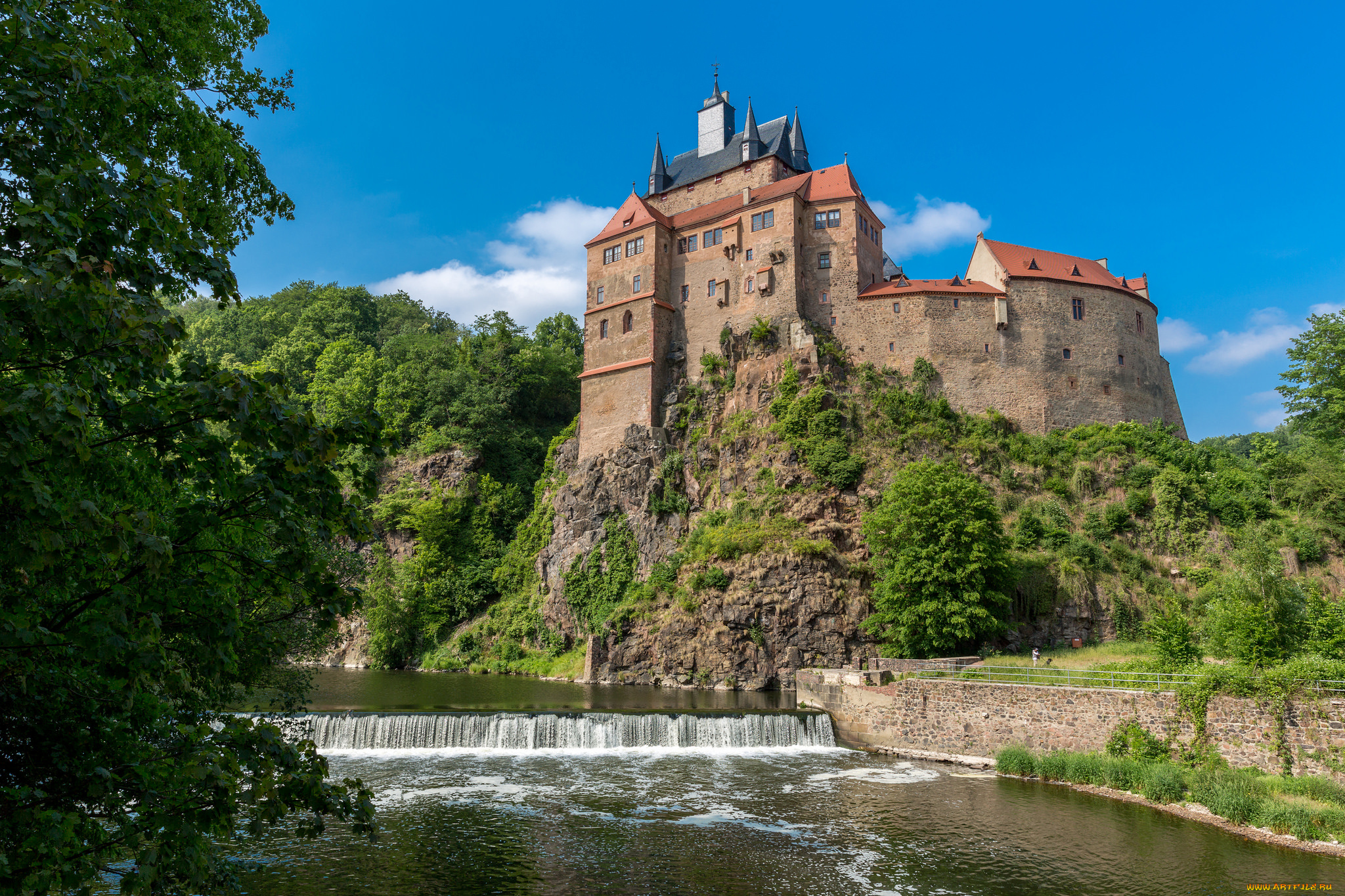 burg, kriebstein, города, замки, германии, лес, река