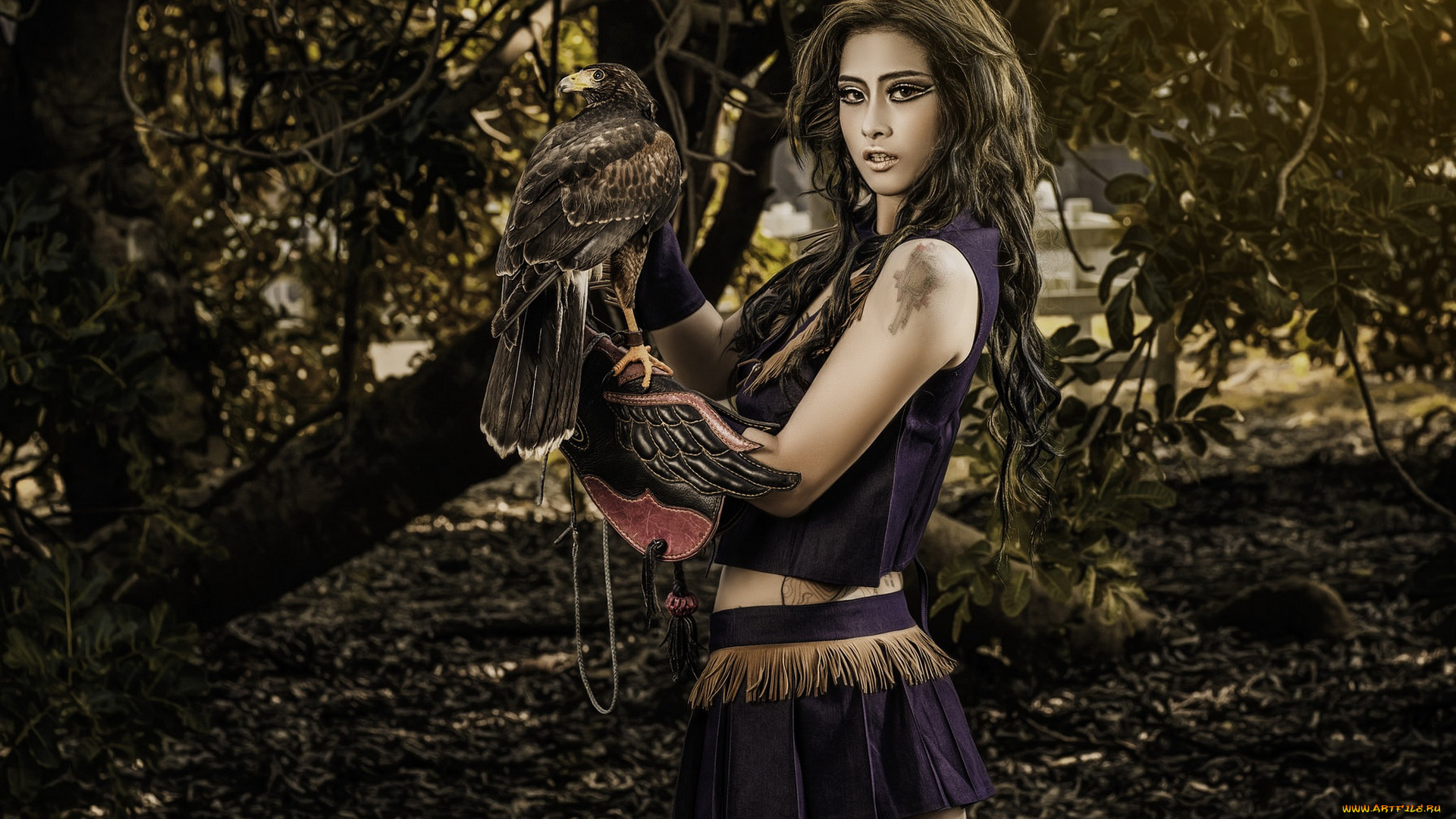 девушки, -unsort, , брюнетки, , шатенки, птица, фон, девушка