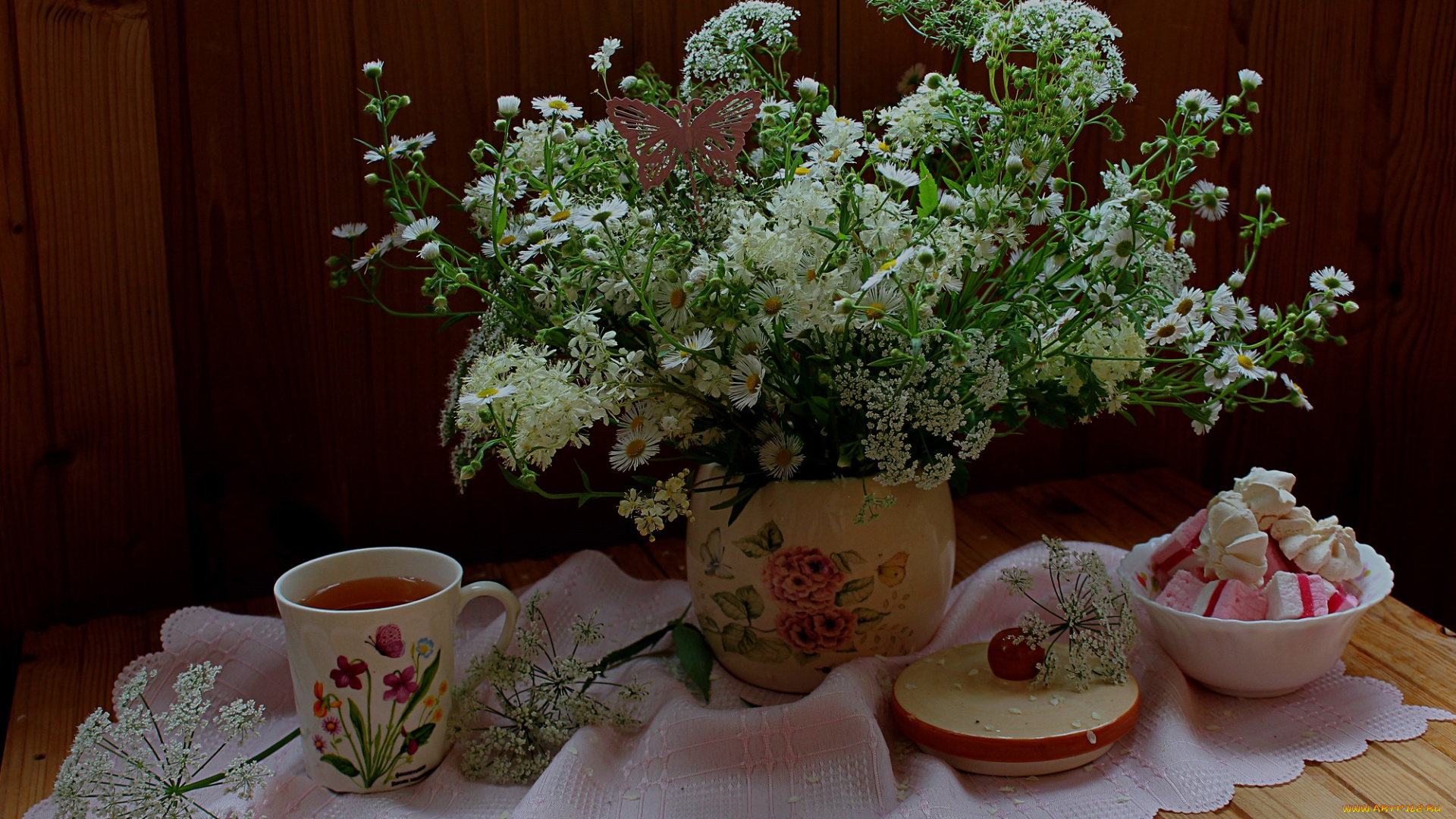 еда, натюрморт, цветы, полевые, сладости, букет