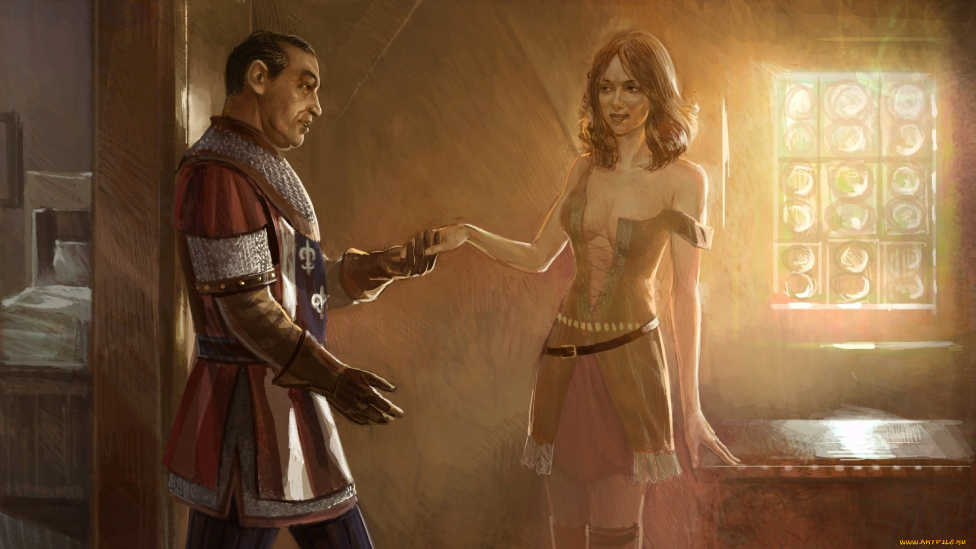 видео, игры, the, witcher, окно, девушка, мужчина, комната