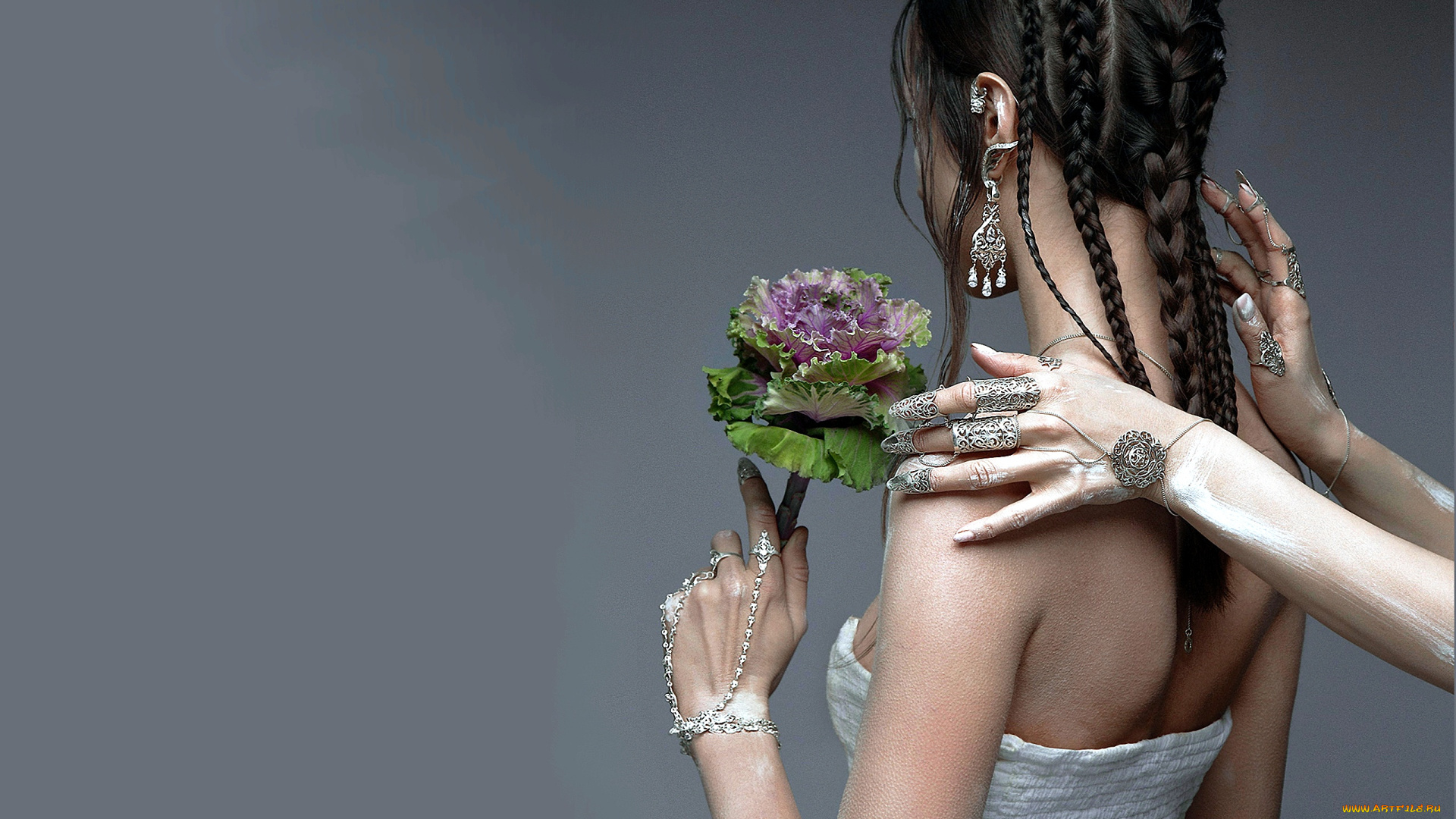 девушки, -unsort, , брюнетки, темноволосые, волосы, украшение, цветок