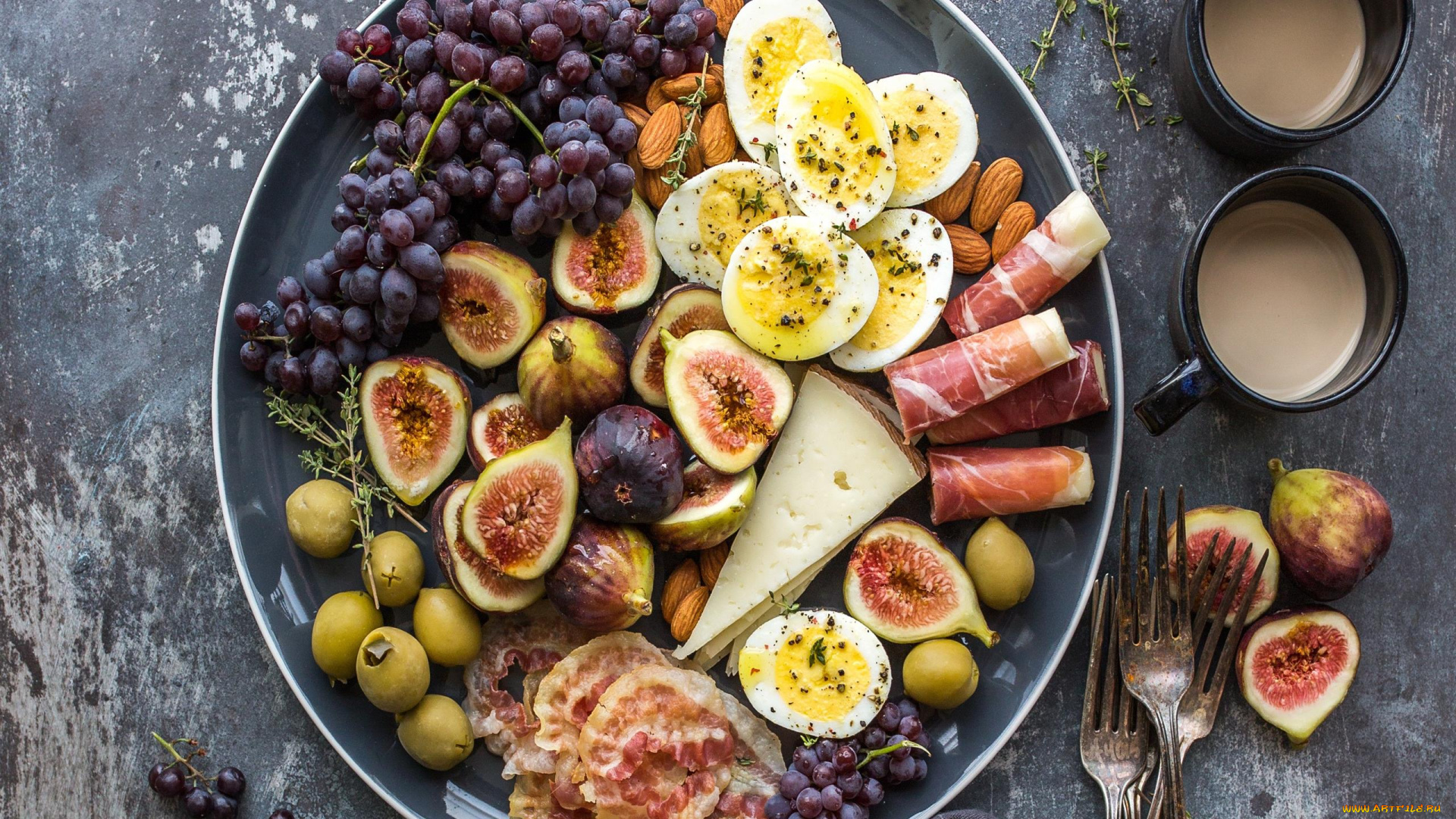 еда, разное, орехи, ветчина, оливки, инжир, виноград