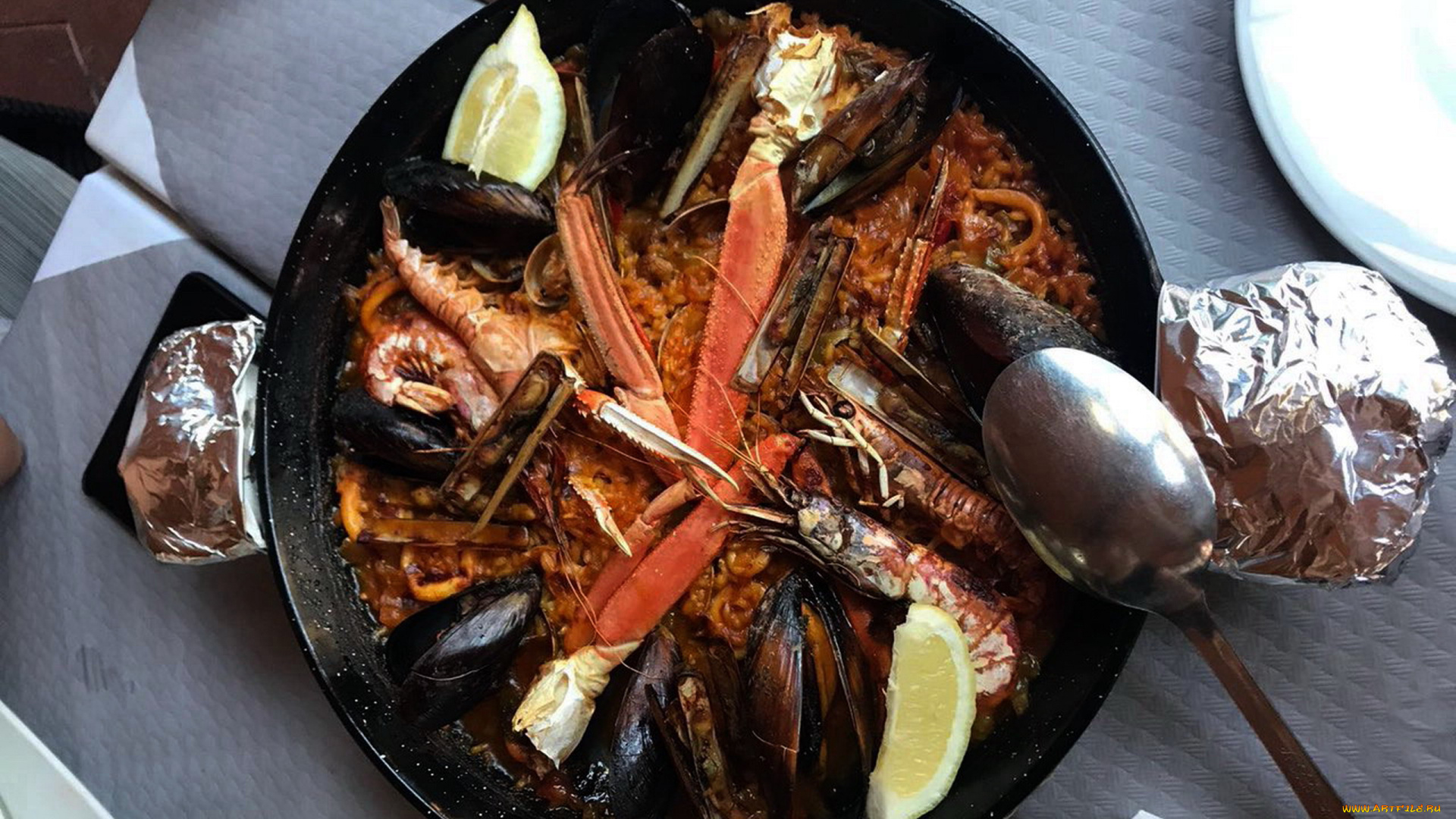 еда, рыбные, блюда, , с, морепродуктами, паэлья