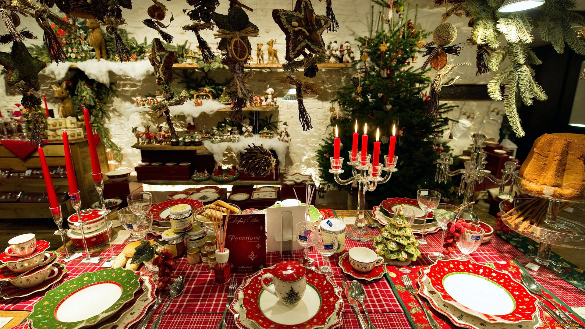 праздничные, сервировка, украшения, приборы, свечи