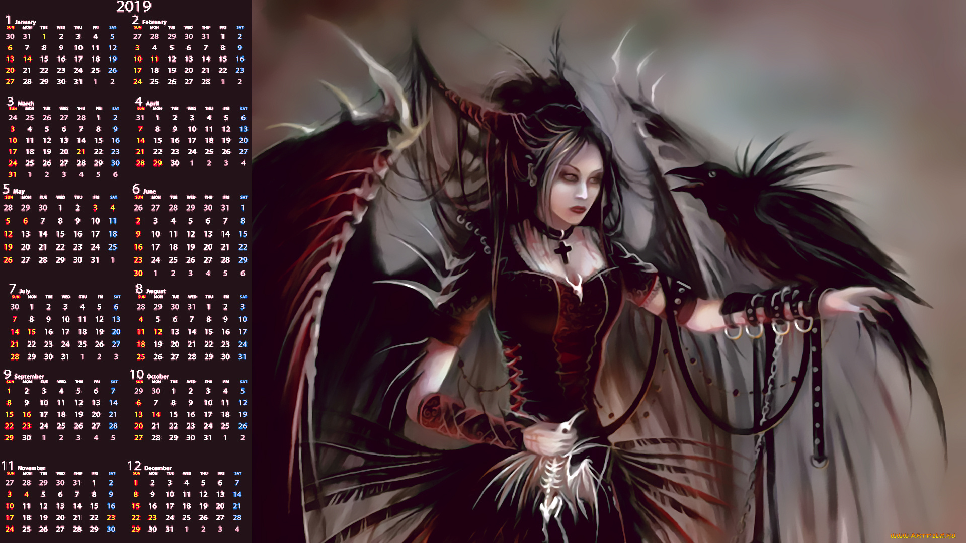 календари, фэнтези, существо, calendar, женщина, 2019, девушка, крылья, рога