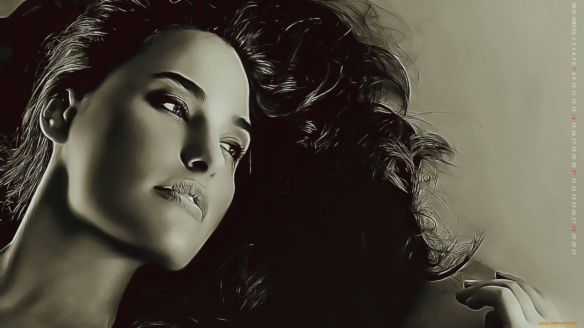 календари, компьютерный, дизайн, 2019, женщина, лицо, девушка, calendar