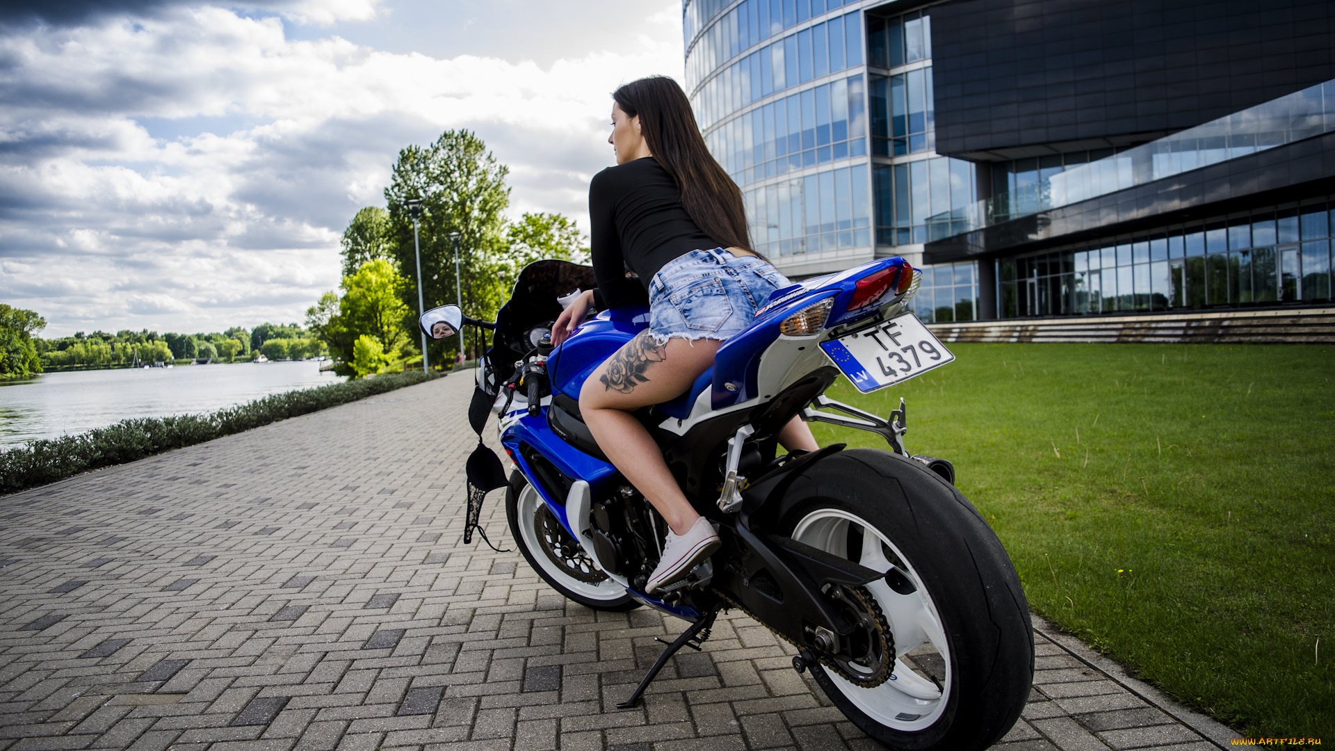 мотоциклы, мото, с, девушкой, взгляд, девушка, фон