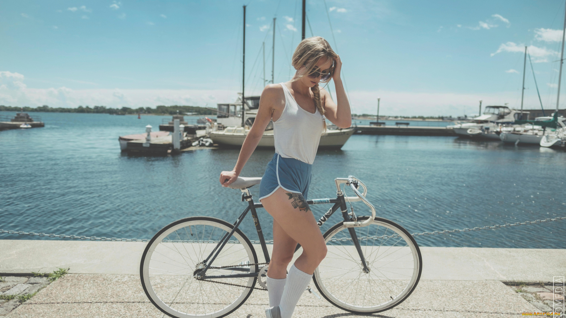 техника, велосипеды, фон, взгляд, девушка