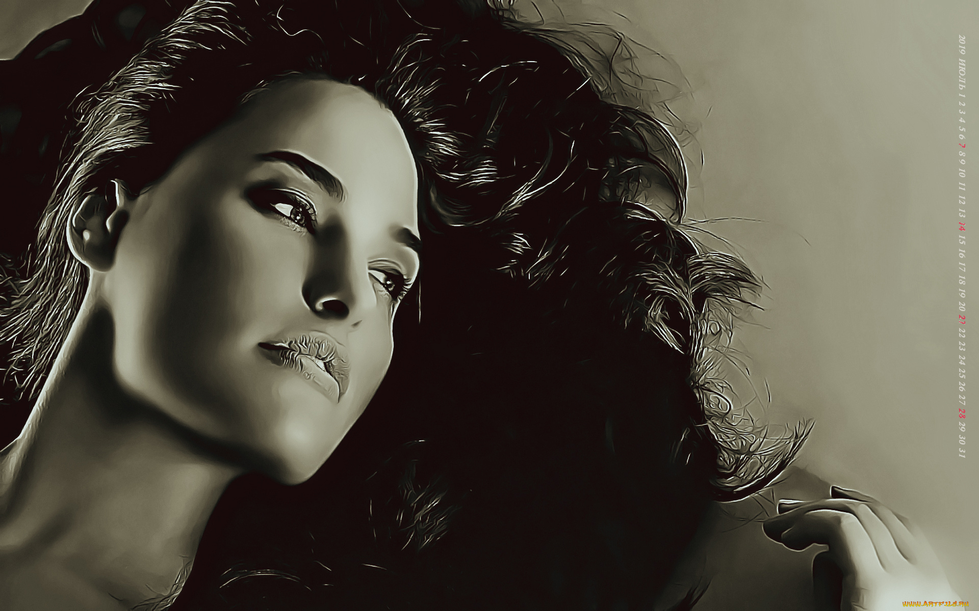 календари, компьютерный, дизайн, 2019, женщина, лицо, девушка, calendar