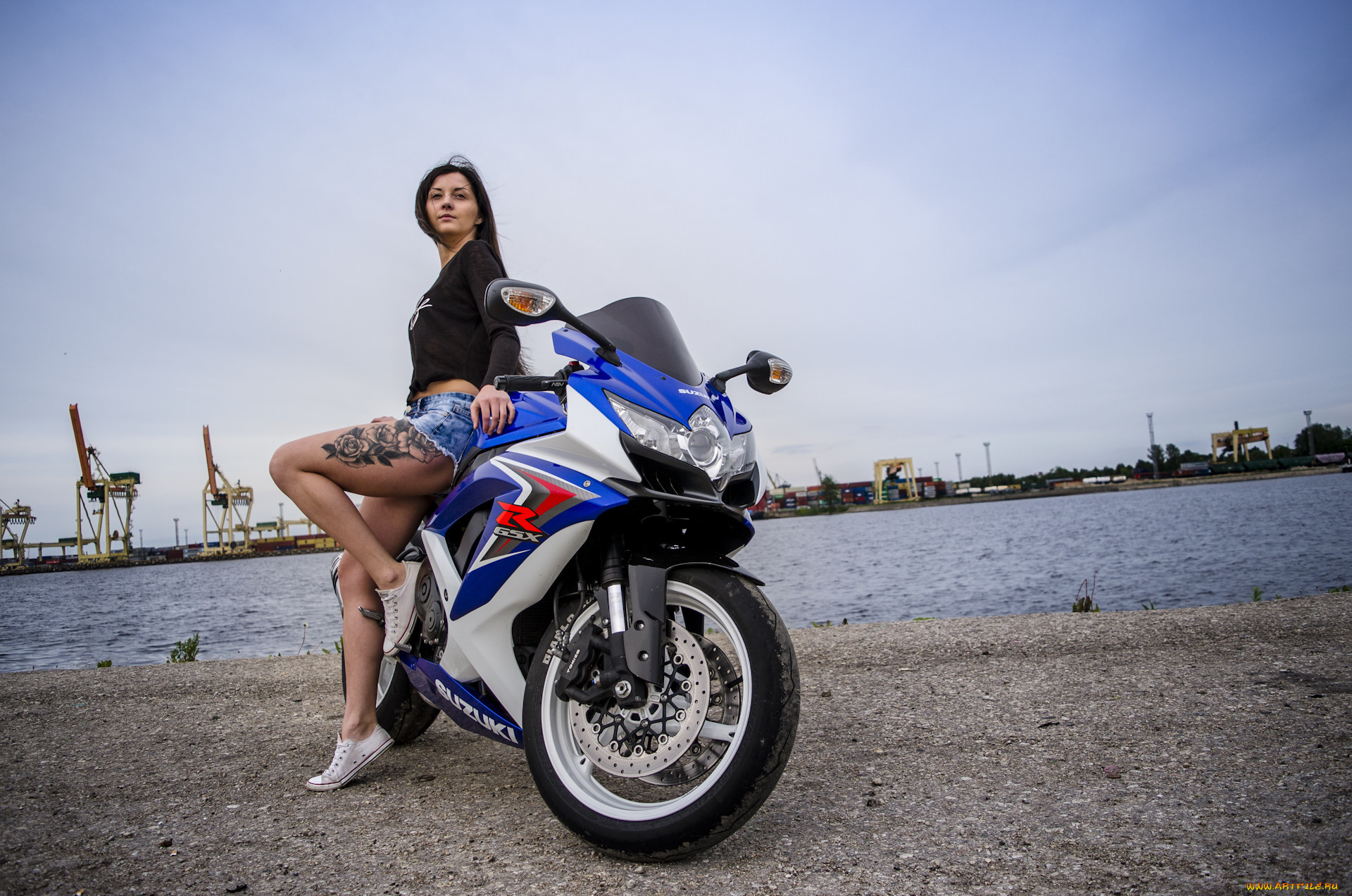 мотоциклы, мото, с, девушкой, девушка, взгляд, фон