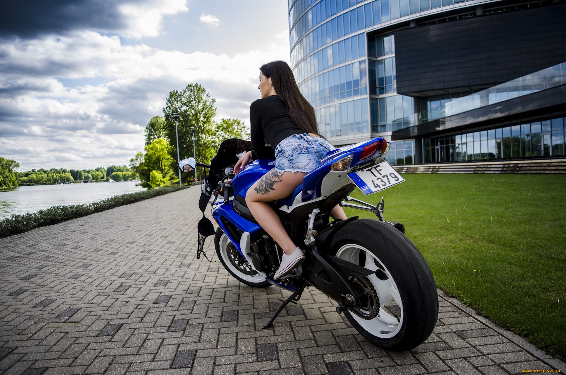 мотоциклы, мото, с, девушкой, взгляд, девушка, фон