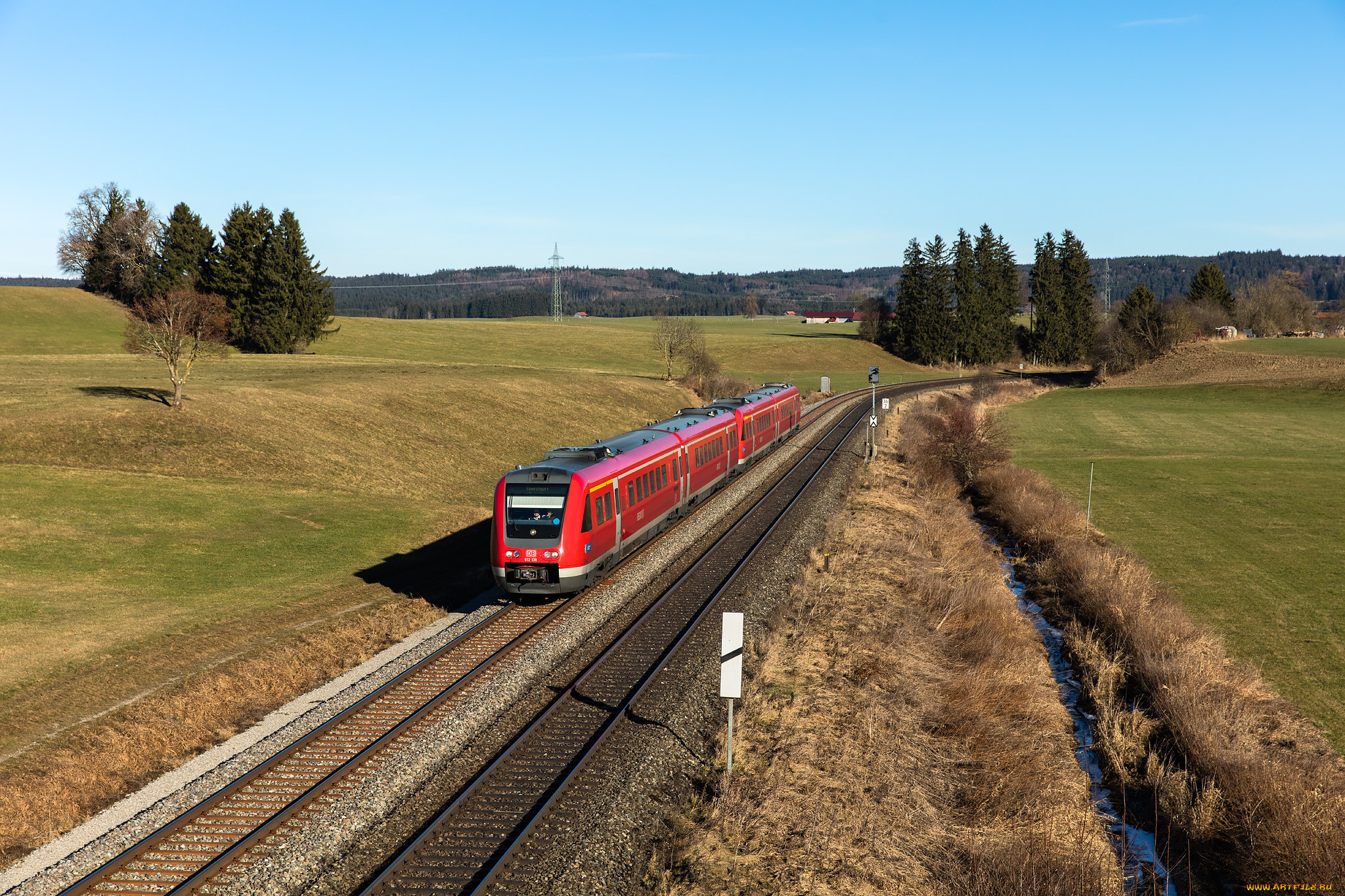 техника, поезда, состав, пейзаж, перегон