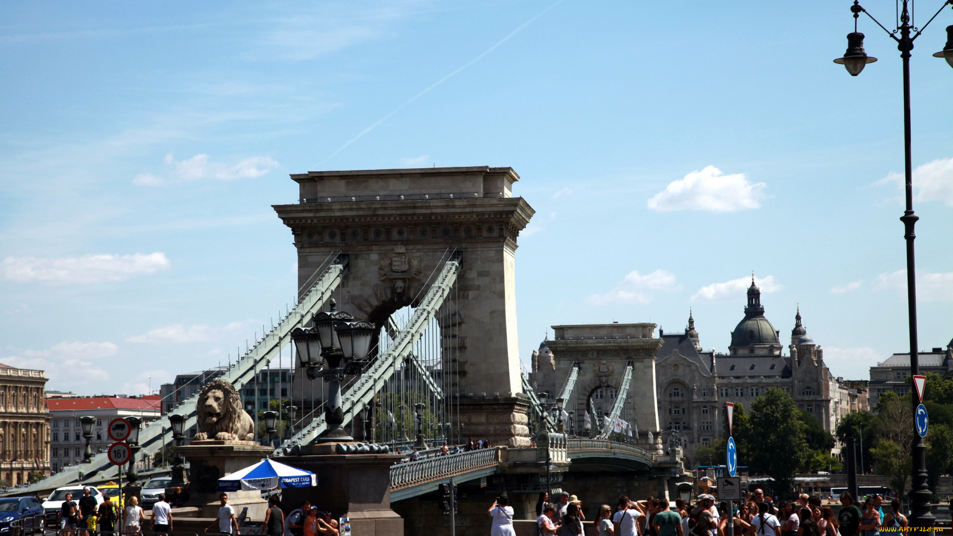 города, будапешт, , венгрия, мост, фонари, туристы