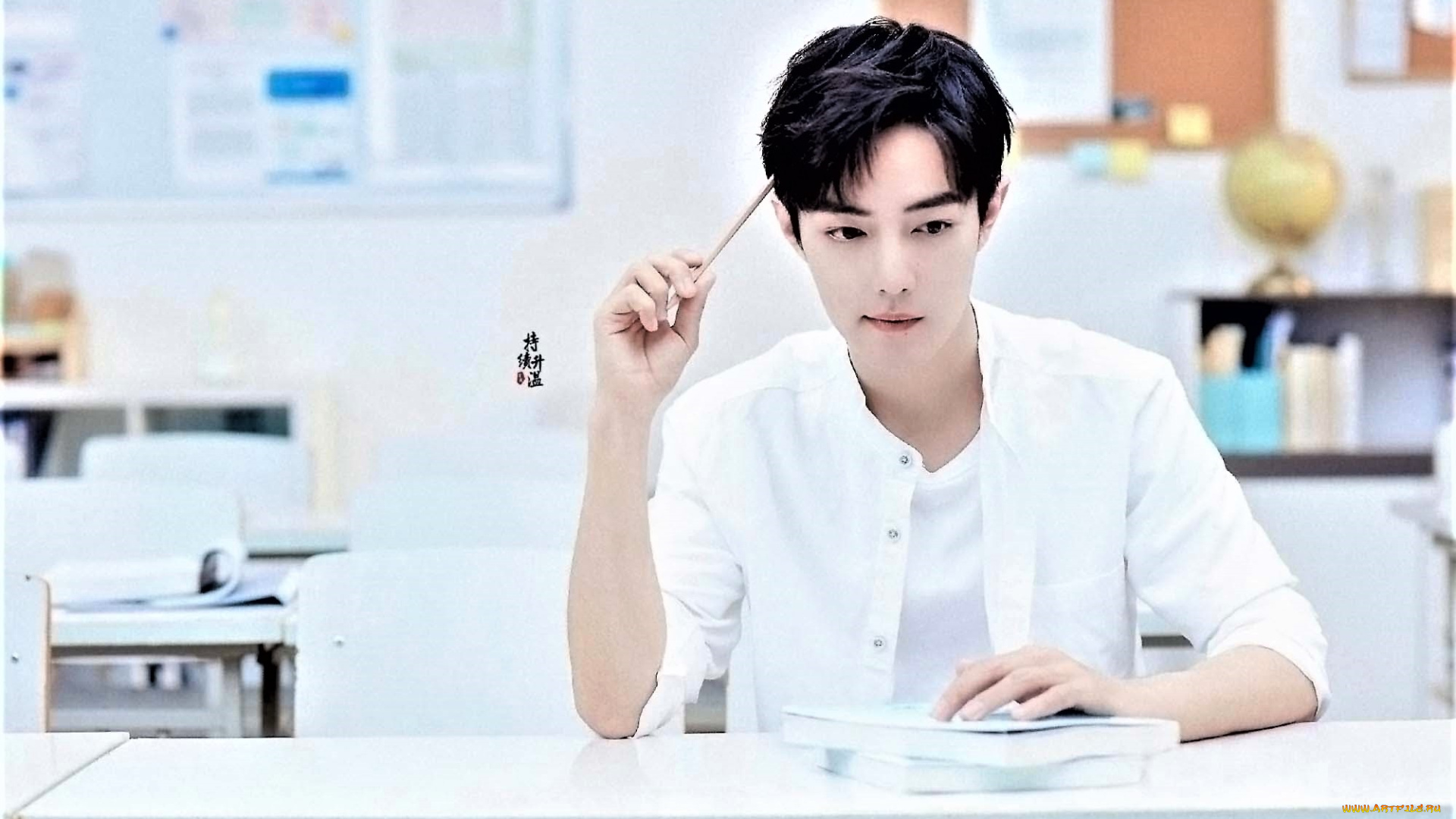 мужчины, xiao, zhan, актер, карандаш, стол, журналы