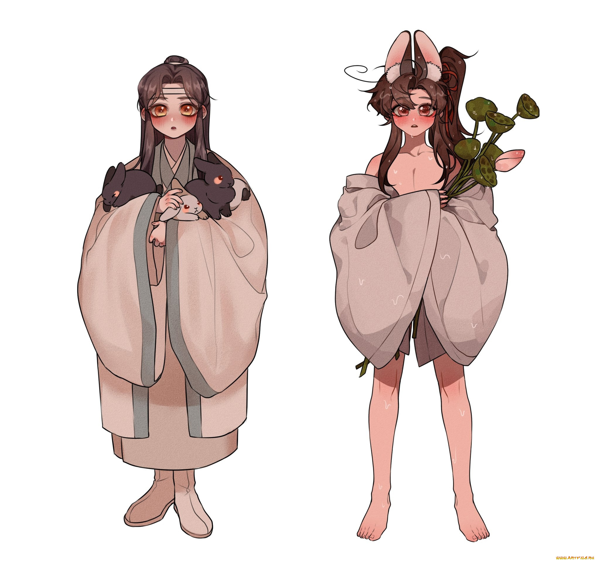 аниме, mo, dao, zu, shi, вэй, усянь, лань, ванцзы, кролики, лотосы