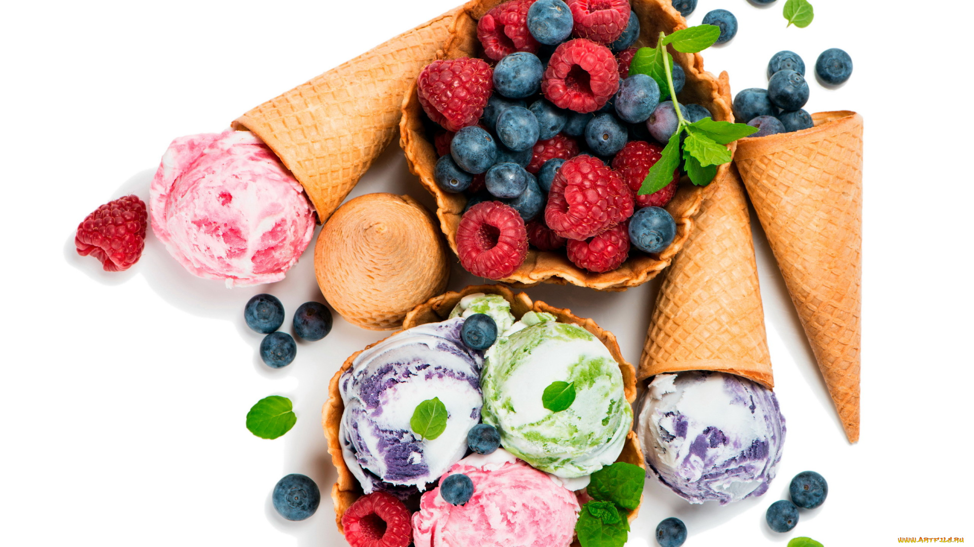 еда, мороженое, , десерты, ягоды, малина, черника