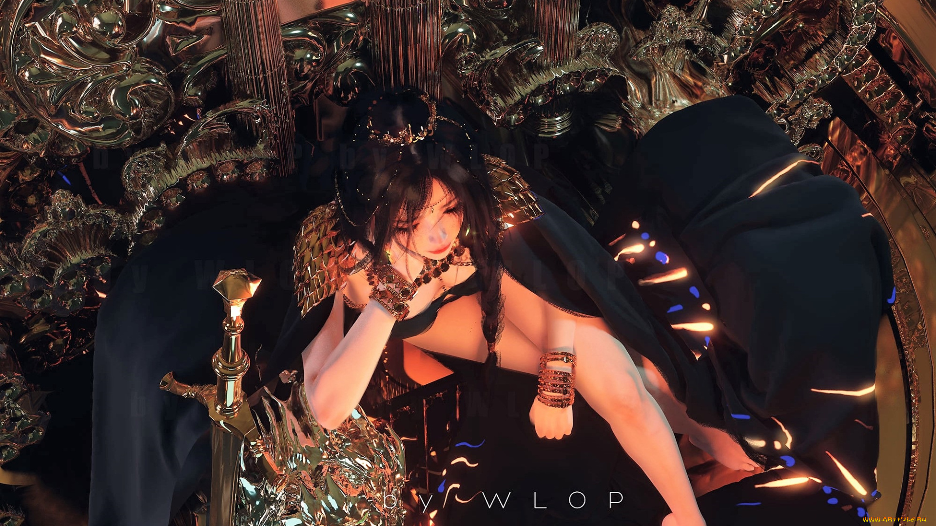 фэнтези, _ghost, blade, , , призрачный, клинок, девушка, трон