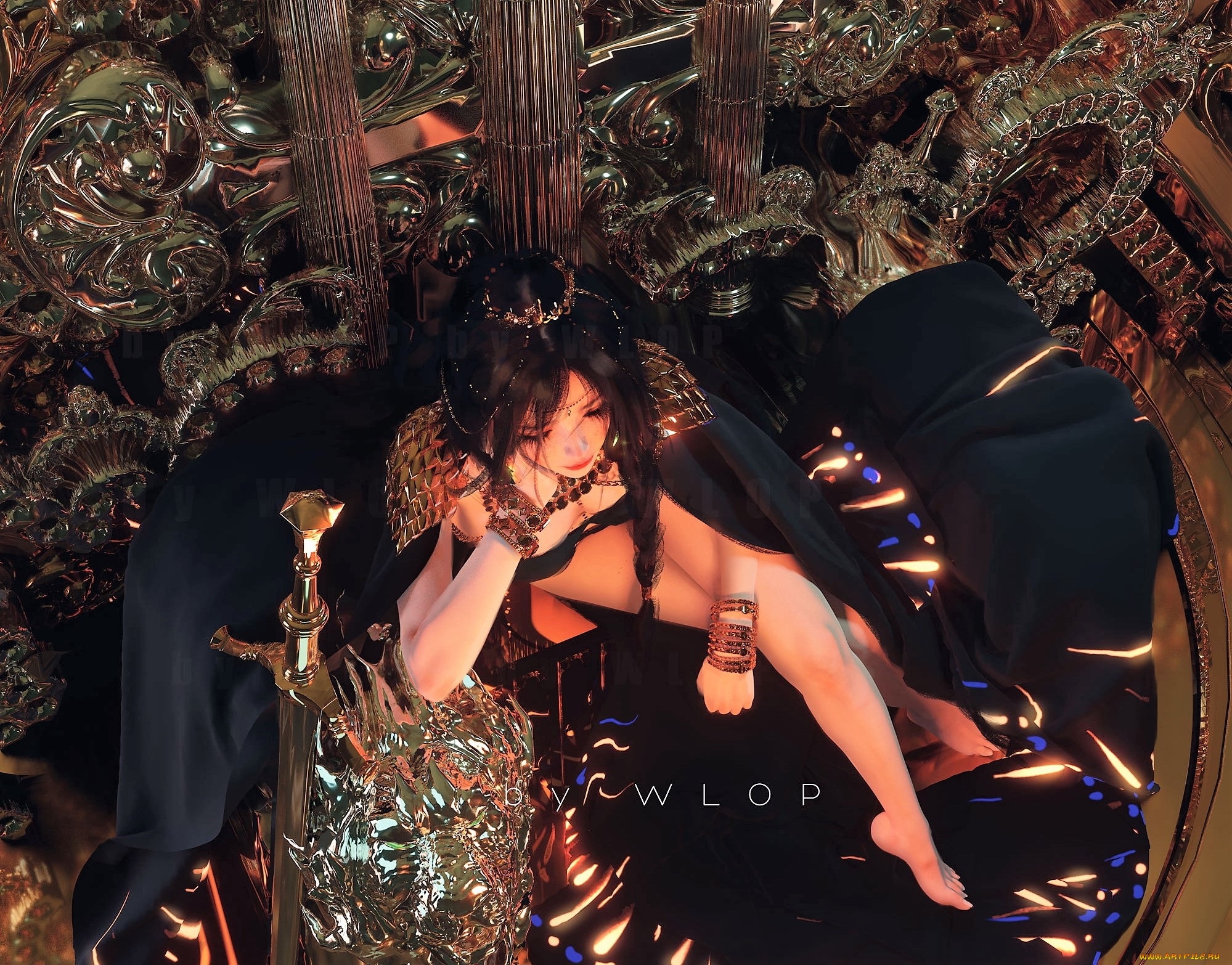 фэнтези, _ghost, blade, , , призрачный, клинок, девушка, трон