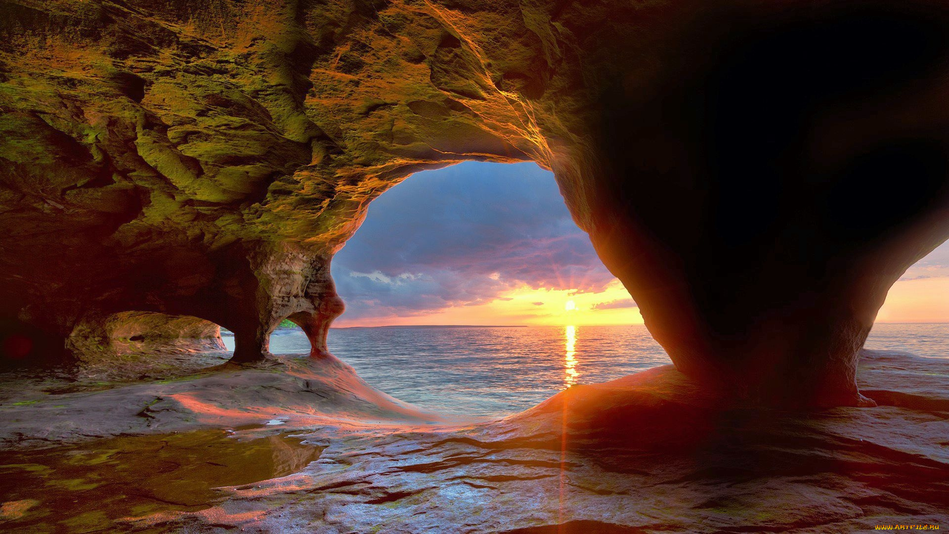 cave, at, lake, superior, michigan, природа, реки, озера, cave, at, lake, superior