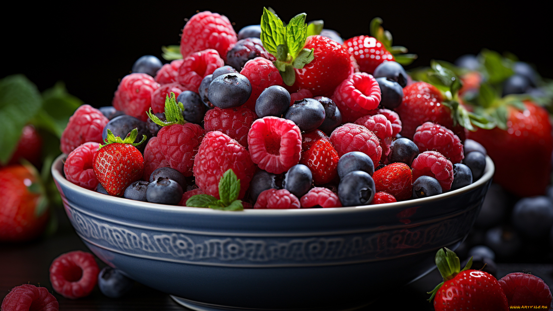 3д, графика, еда-, food, ягоды, малина, черника, клубника