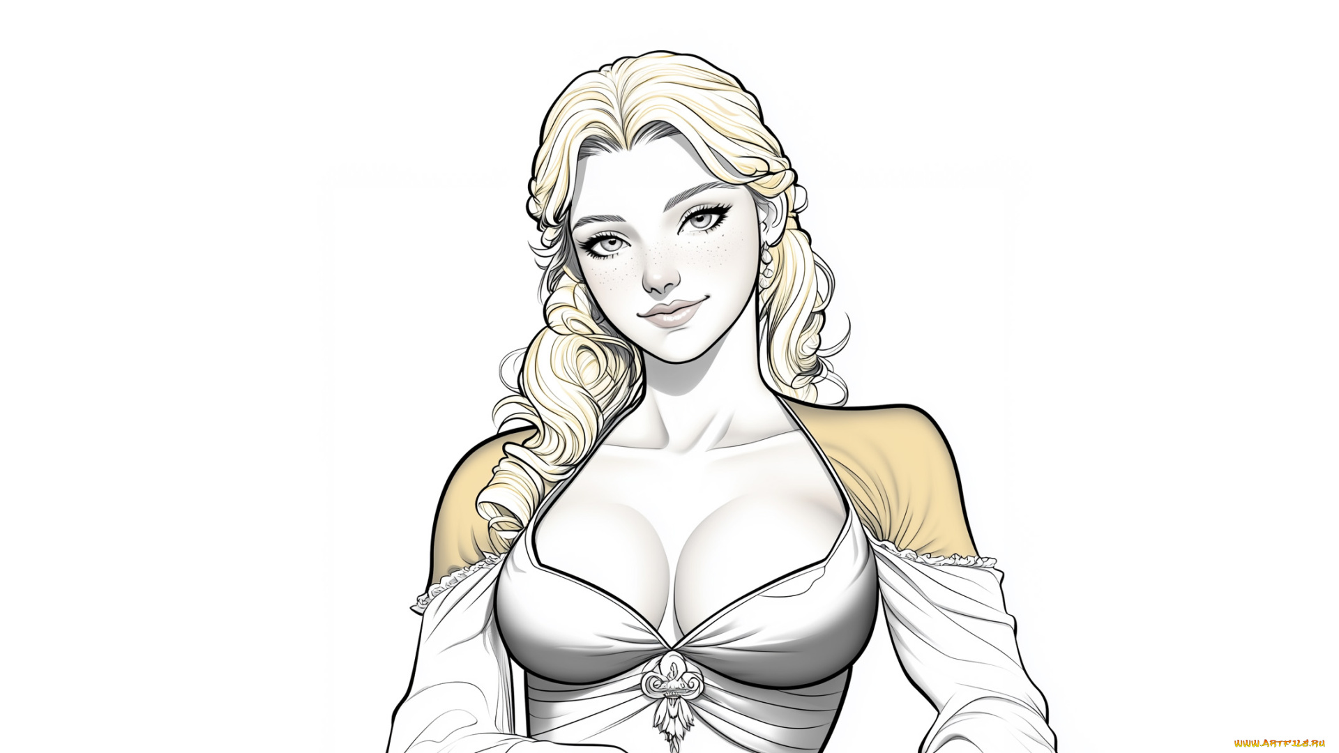 рисованное, люди, красивая, девушка