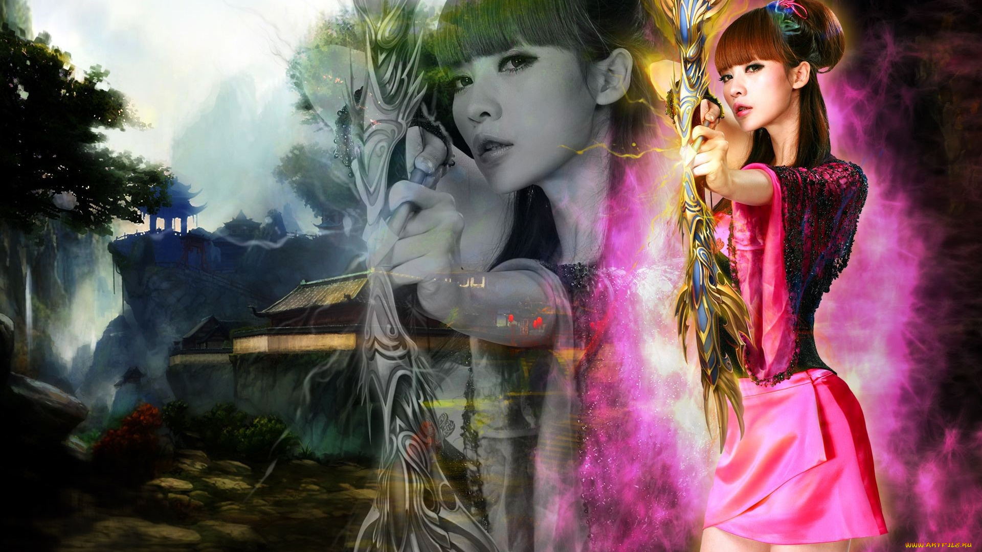 видео, игры, red, cliff, девушка, лучница, лук, селение