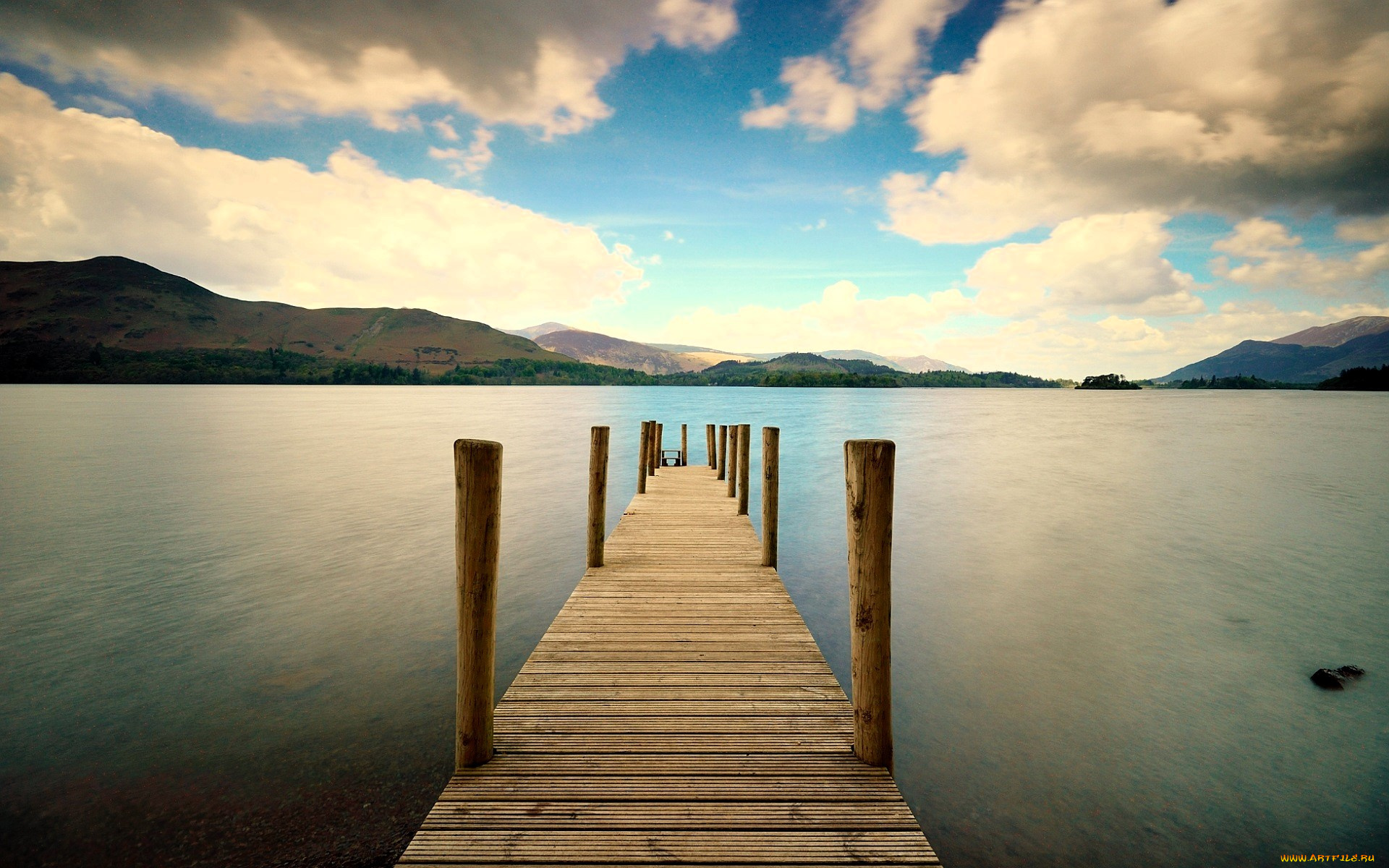 природа, реки, озера, облака, горы, озеро, причал