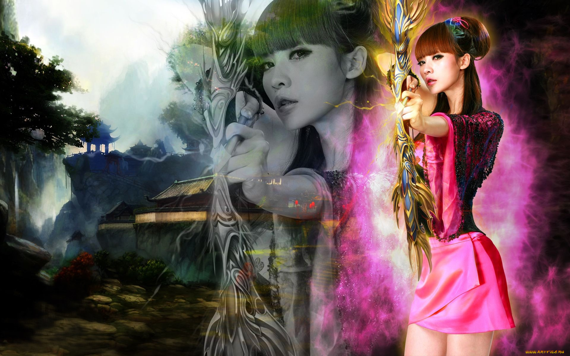 видео, игры, red, cliff, девушка, лучница, лук, селение