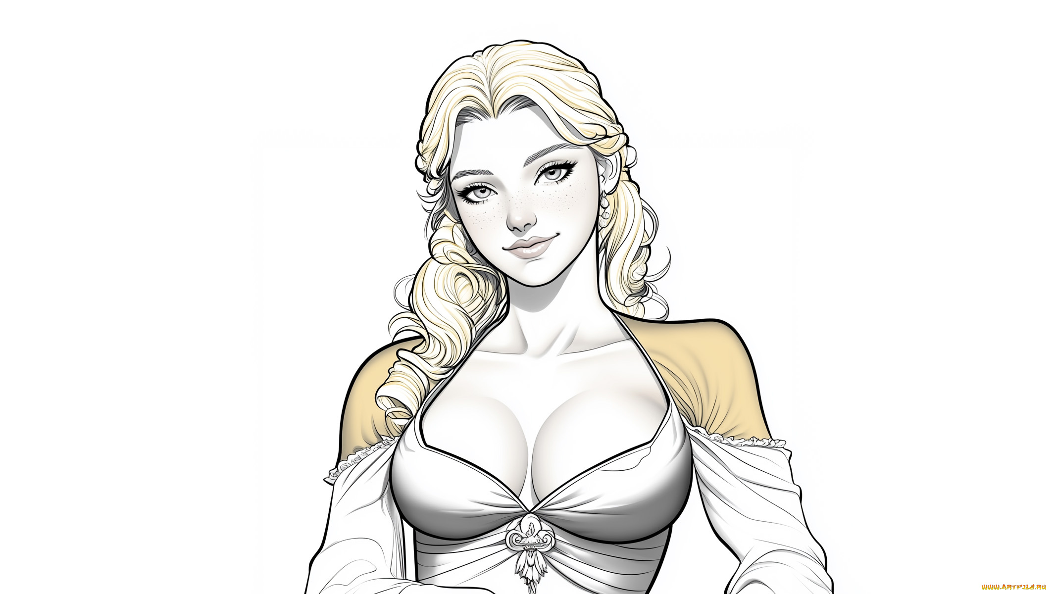 рисованное, люди, красивая, девушка