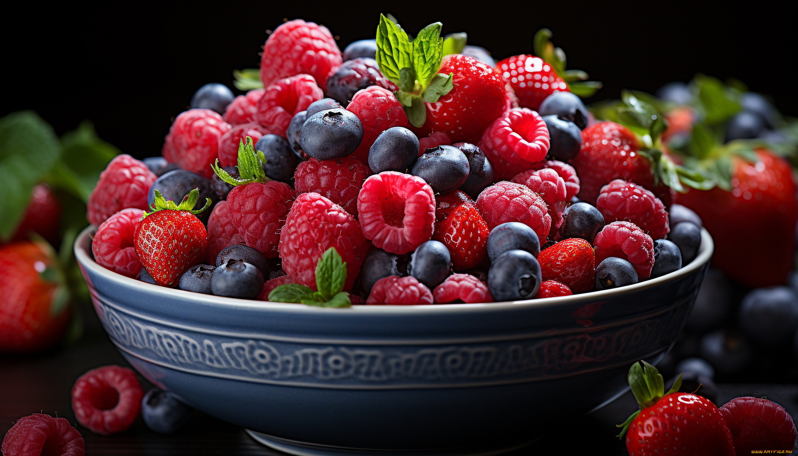 3д, графика, еда-, food, ягоды, малина, черника, клубника