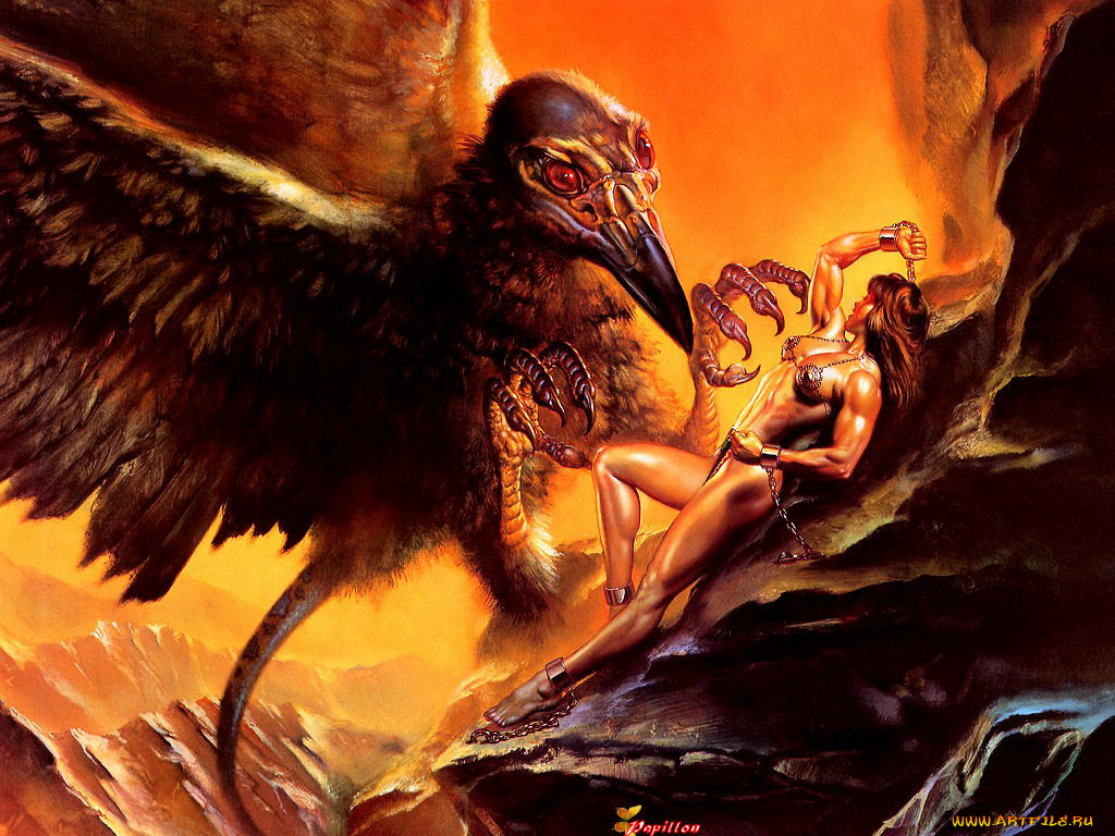 нападение, гриффона, фэнтези, красавицы, чудовища