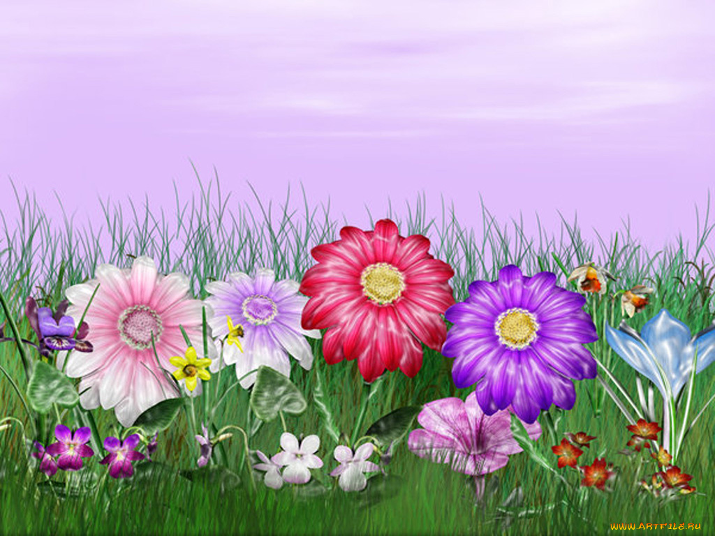 рисованные, цветы