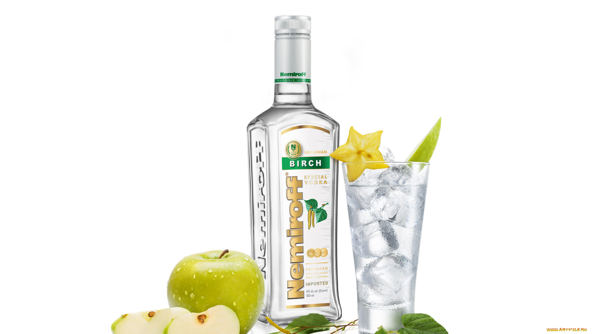 бренды, nemiroff, стакан, лед, береза, карамболь, водка