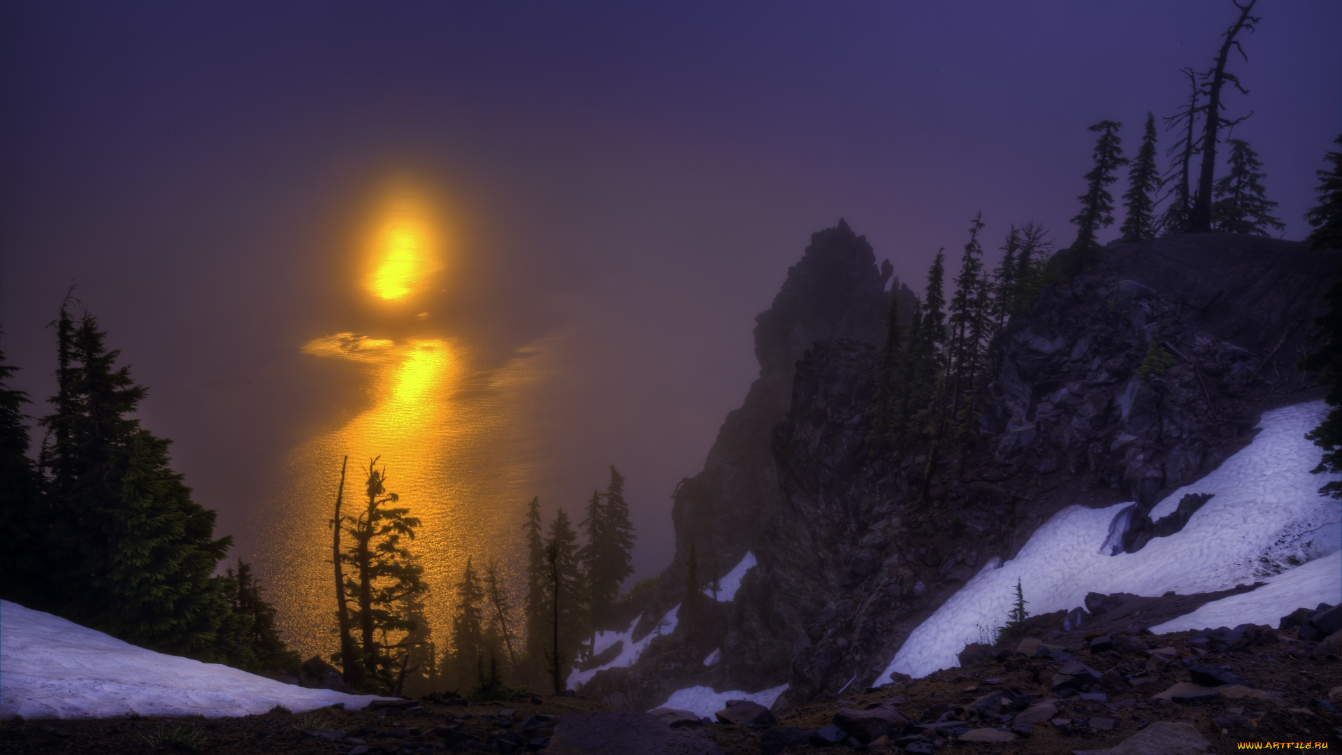 природа, восходы, закаты, закат, горы, деревья, crater, lake, national, park, oregon, озеро, крейтер, орегон, рассвет, восход, скалы