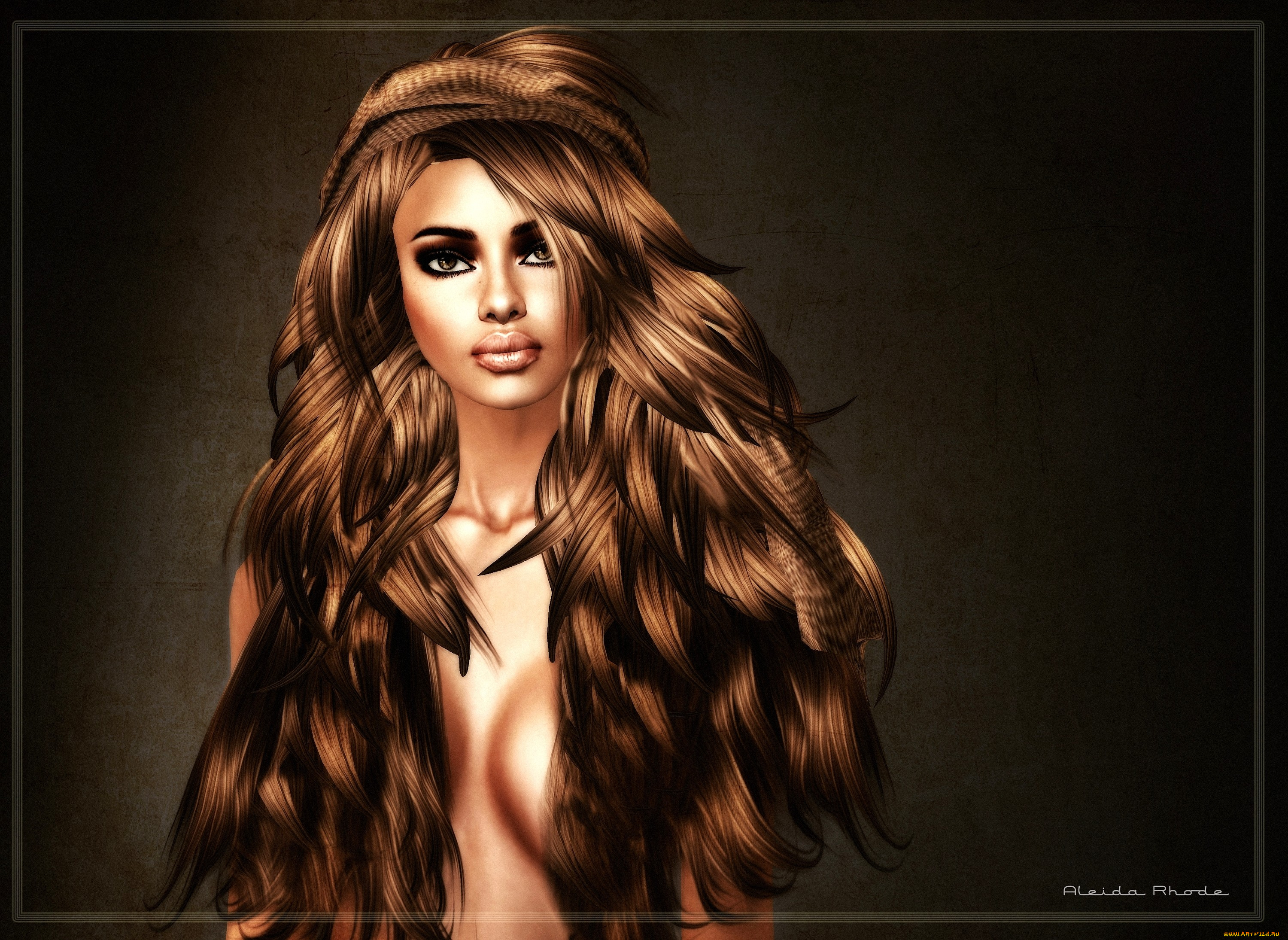 3д, графика, portraits, портрет, волосы, губы, шарф, девушка