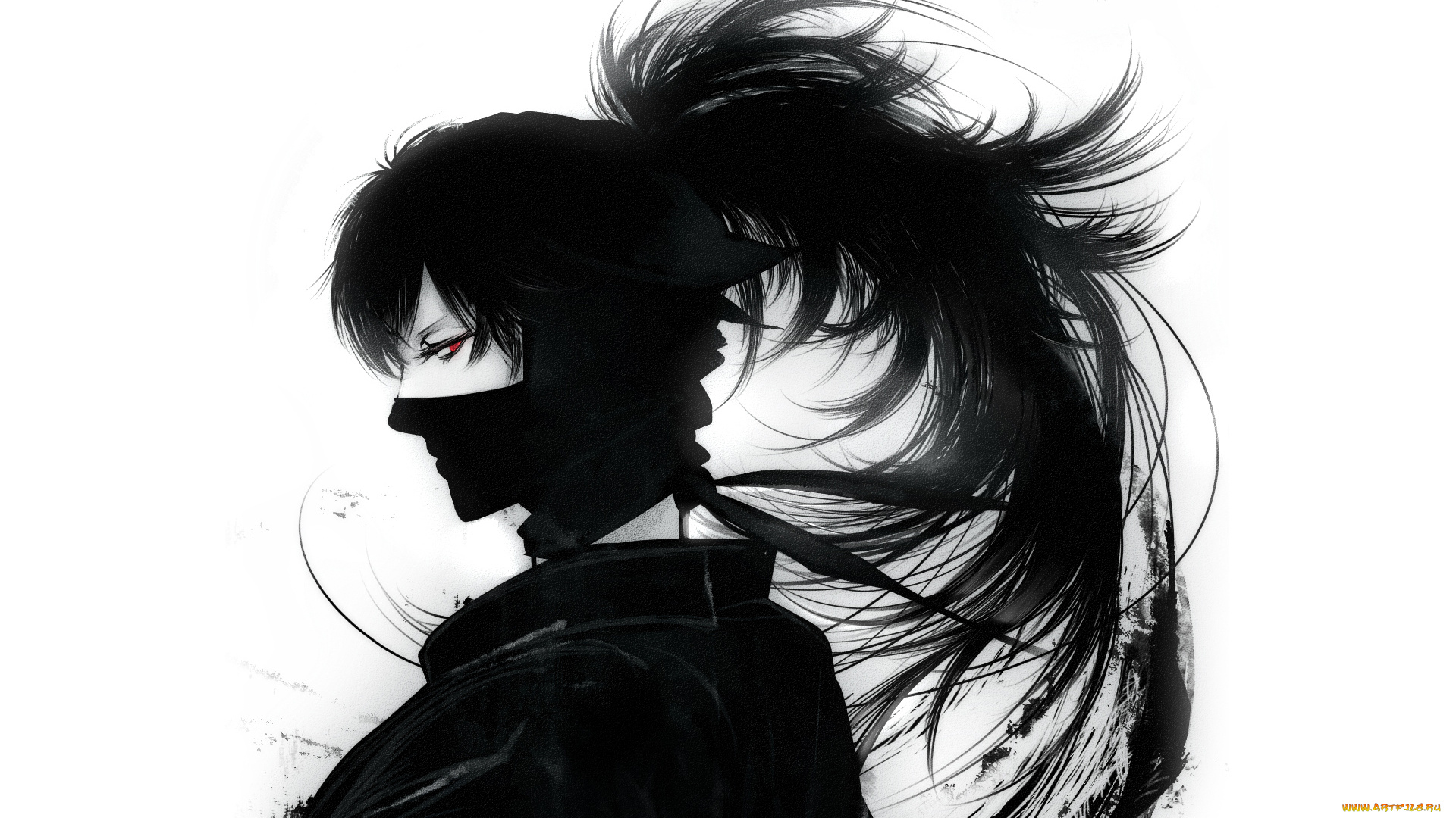 аниме, *unknown, другое, doi, hansuke, черно-белое, красный, глаз, rakudai, ninja, rantarou, маска, ниндзя, tozama, zeiru