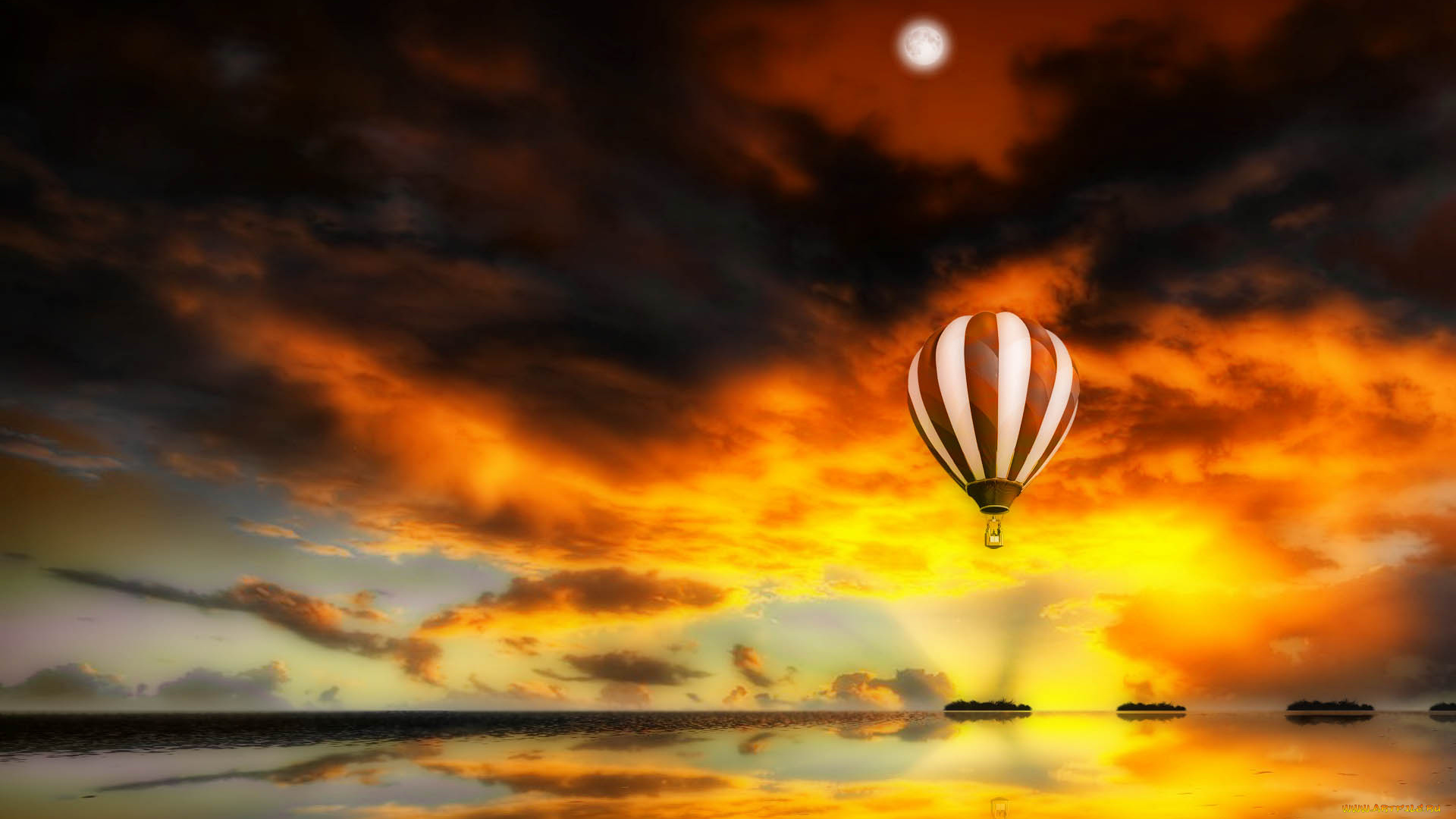 3д, графика, atmosphere, mood, атмосфера, настроения, зарево, тучи, море, воздушный, шар
