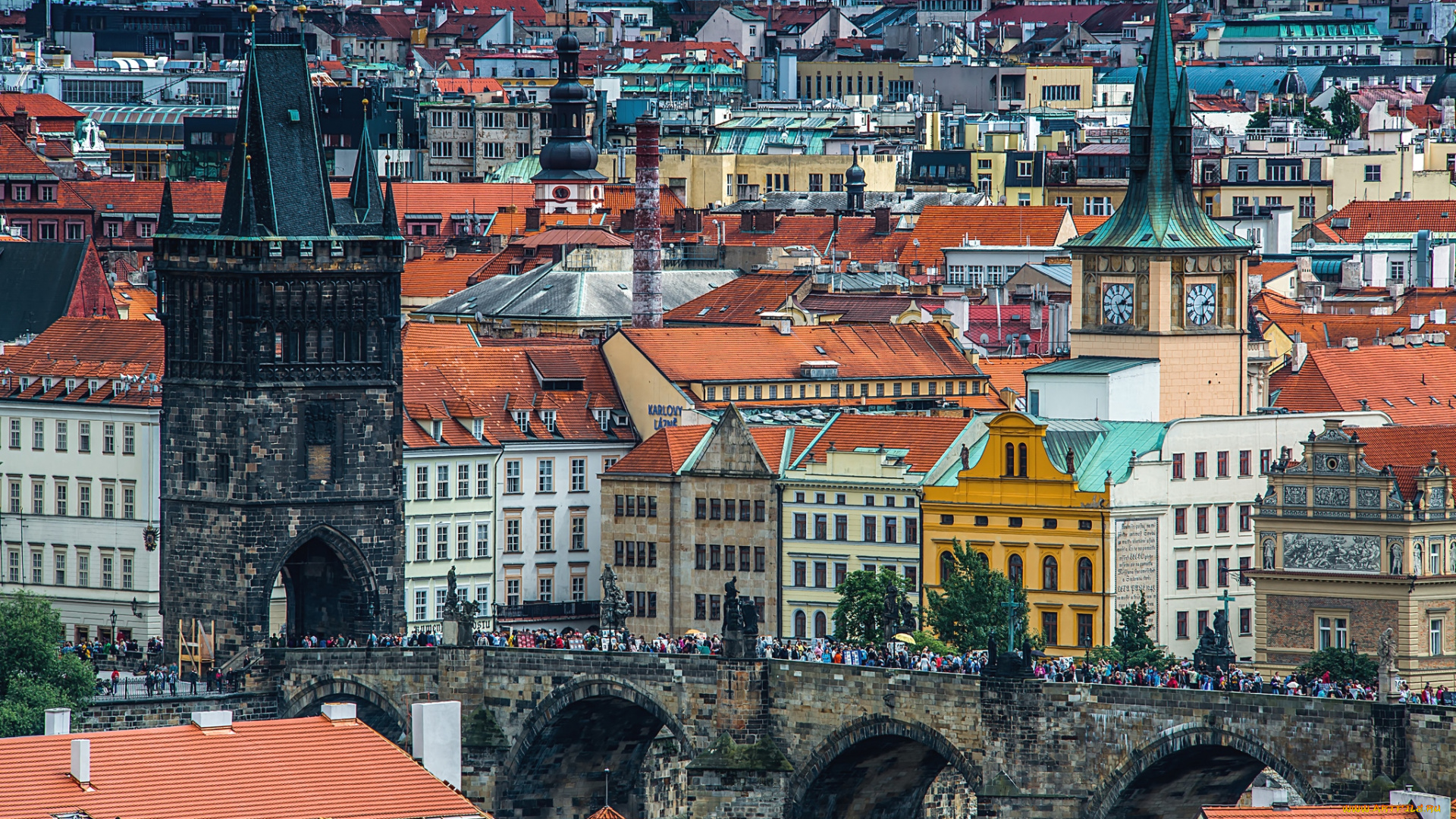 города, прага, Чехия, здания, карлов, мост