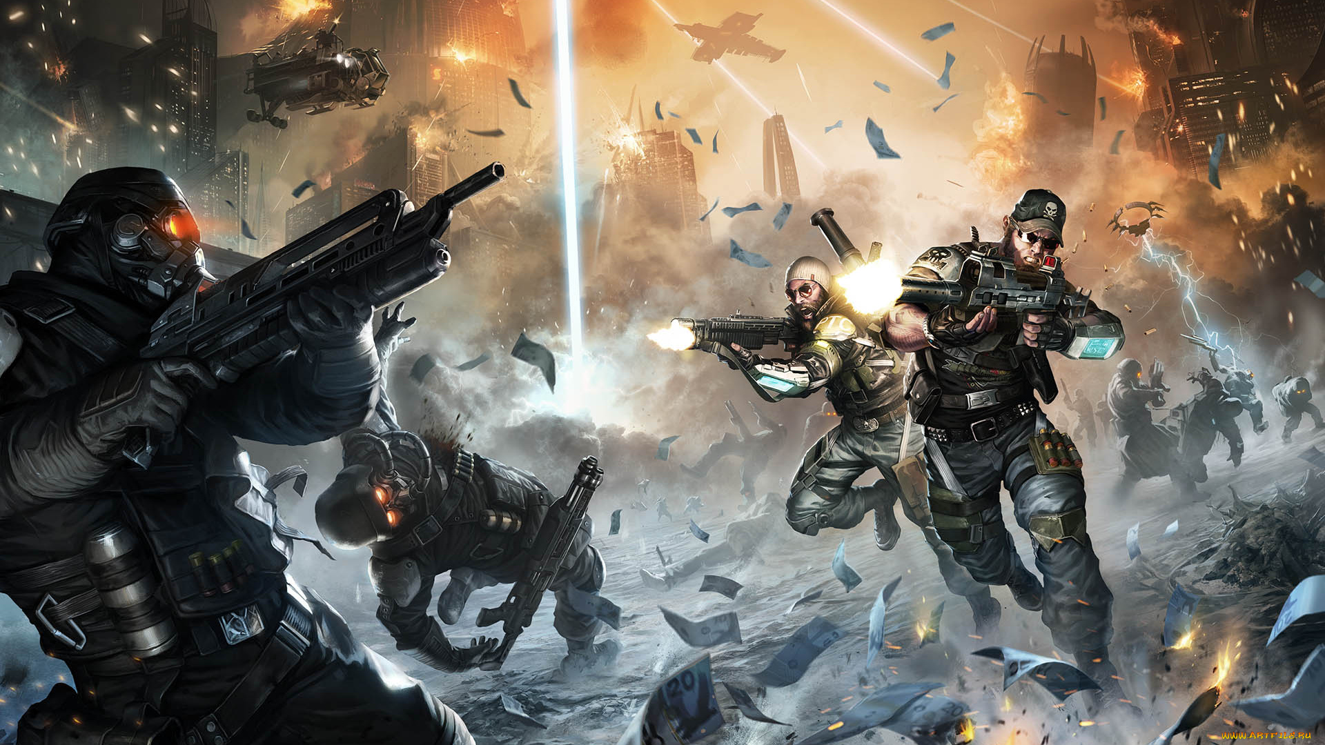 killzone, mercenary, видео, игры, бой, деньги, купюры, сражение, солдаты, оружие, лучи