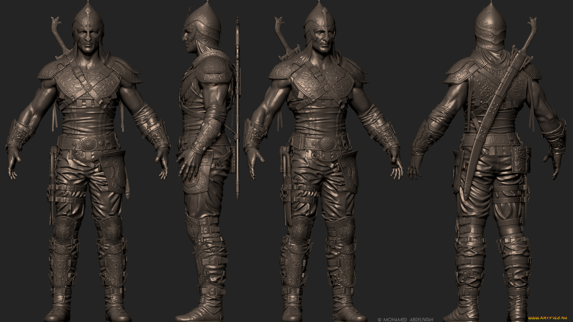 3д, графика, _science, fiction, доспехи, воин, лук