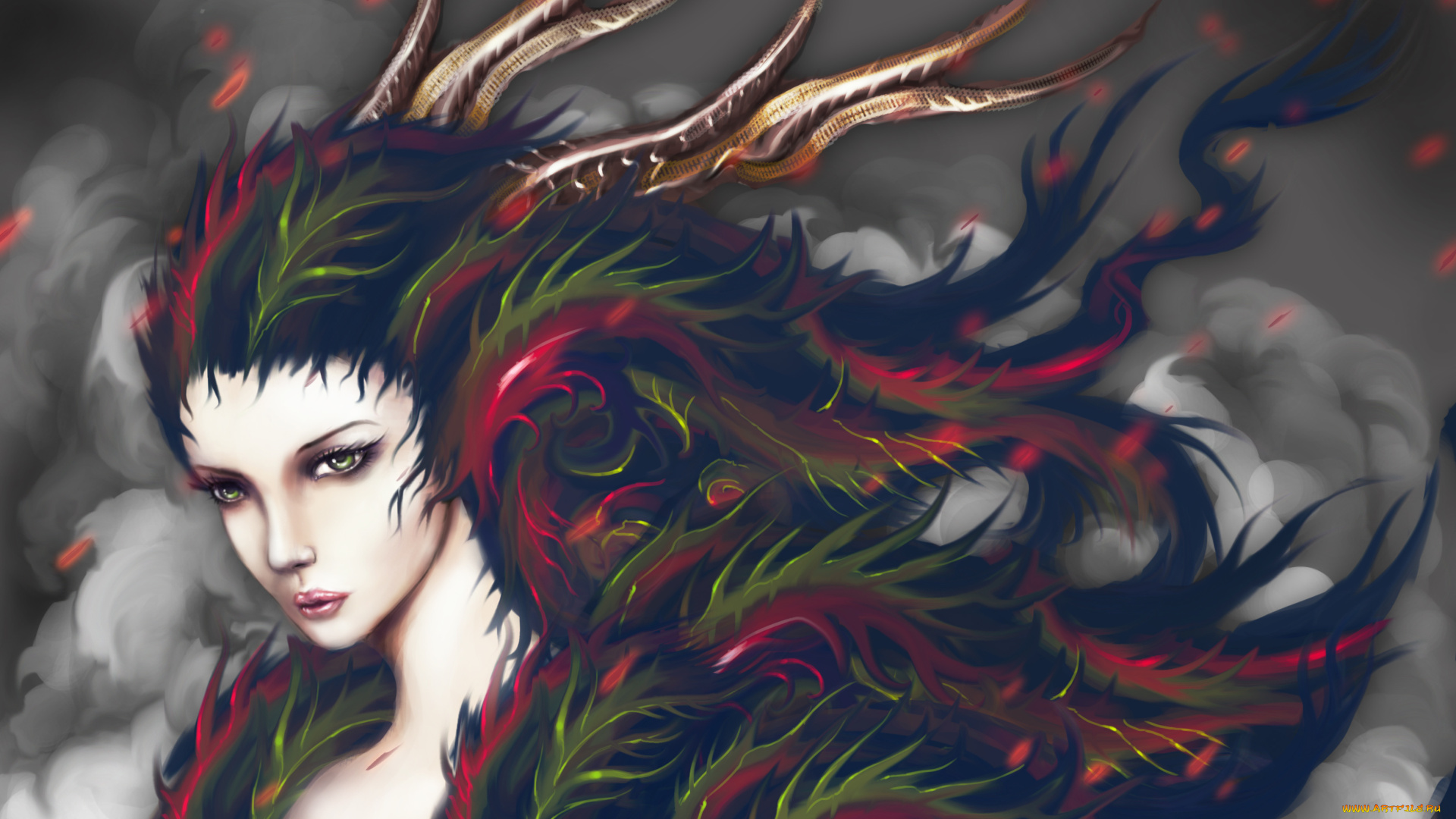 фэнтези, существа, дым, девушка, арт, art