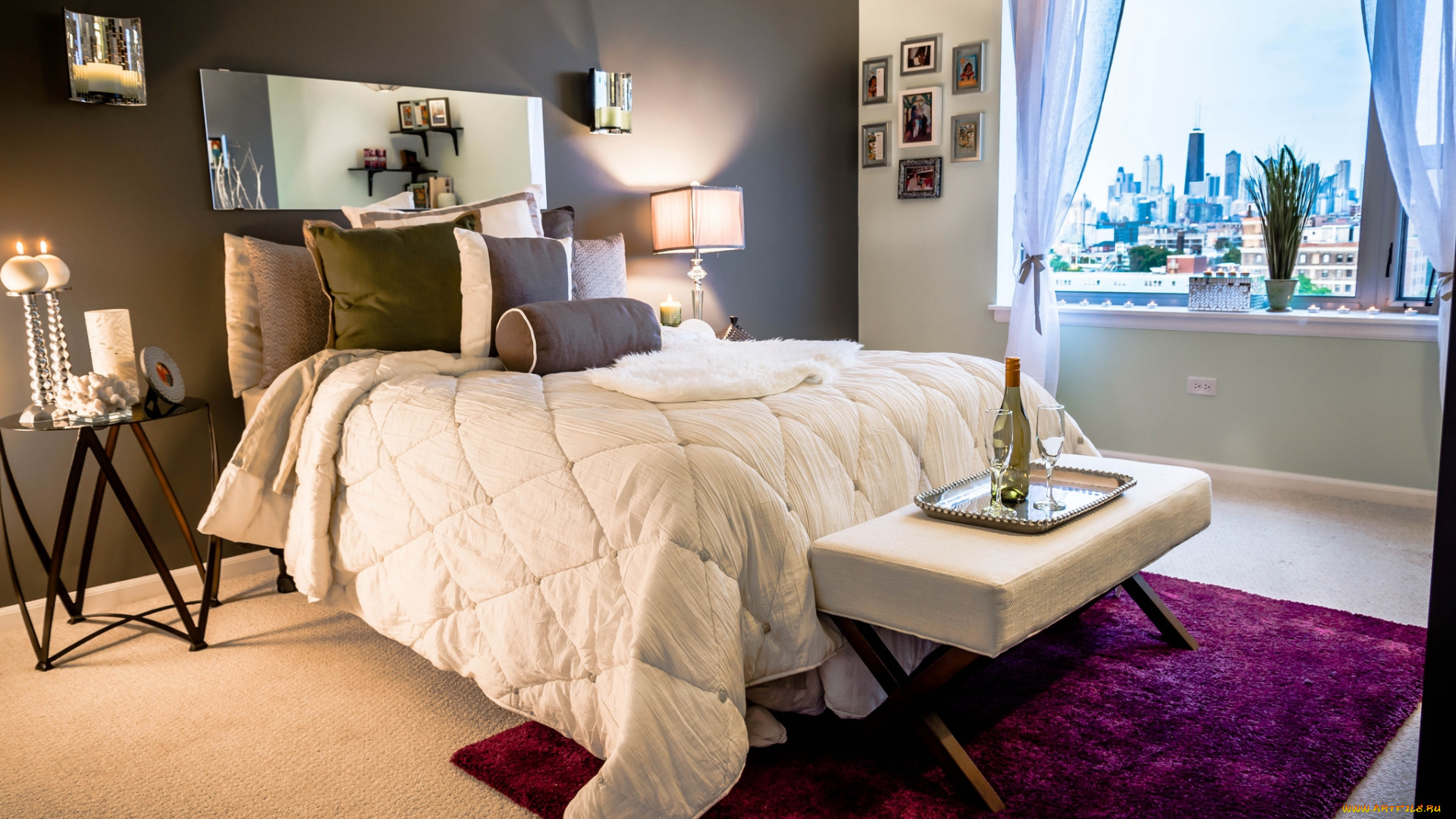 интерьер, спальня, подушки, кровать